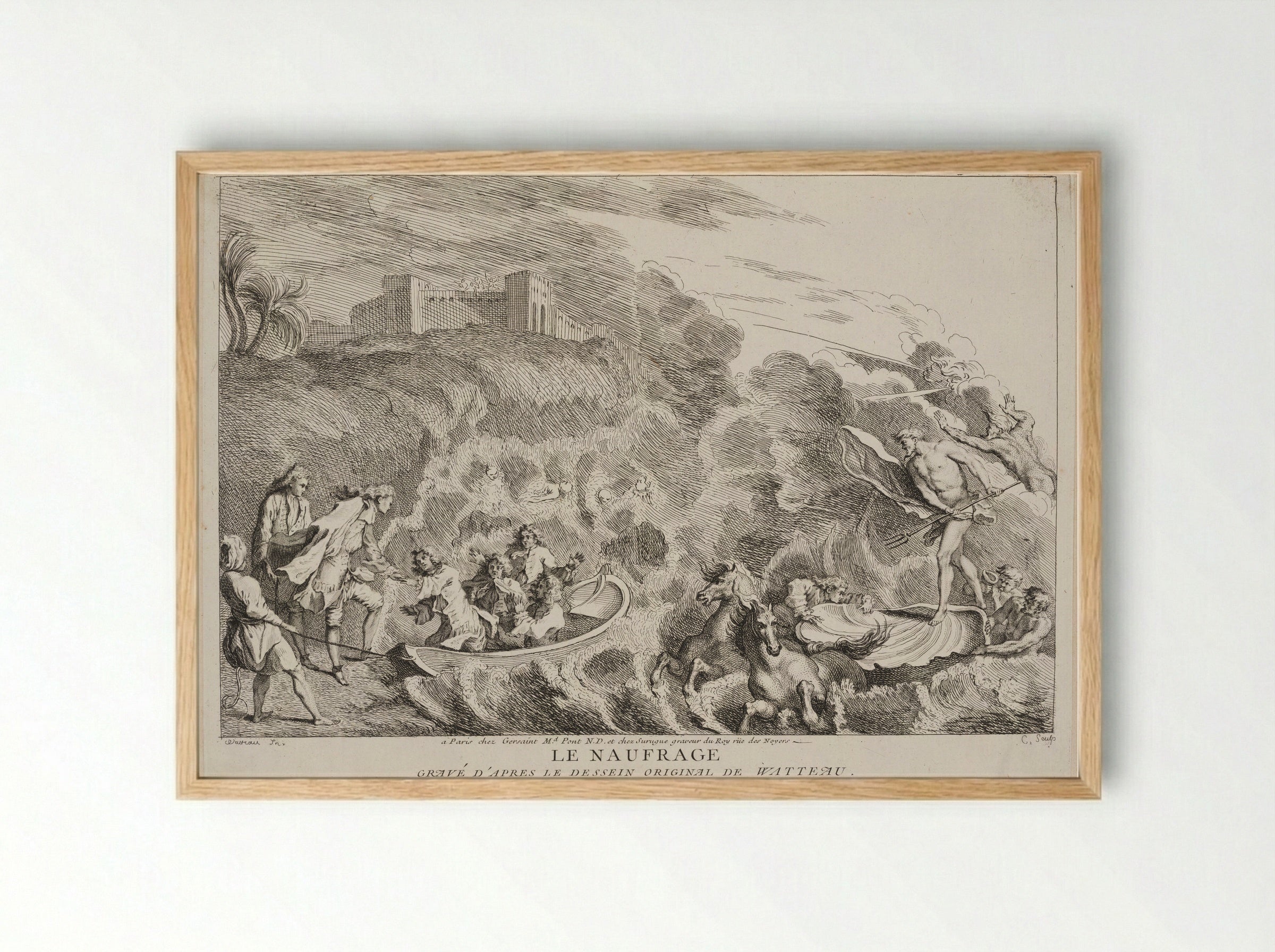 Le Naufrage - Anne Claude de Thubières, comte de Caylus - Framed Print Wood