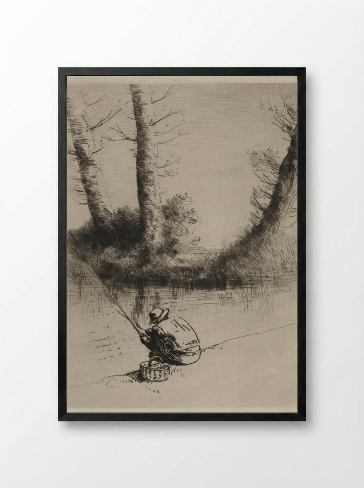 Le Pêcheur à la Ligne - Alphonse Legros - Framed Print Black