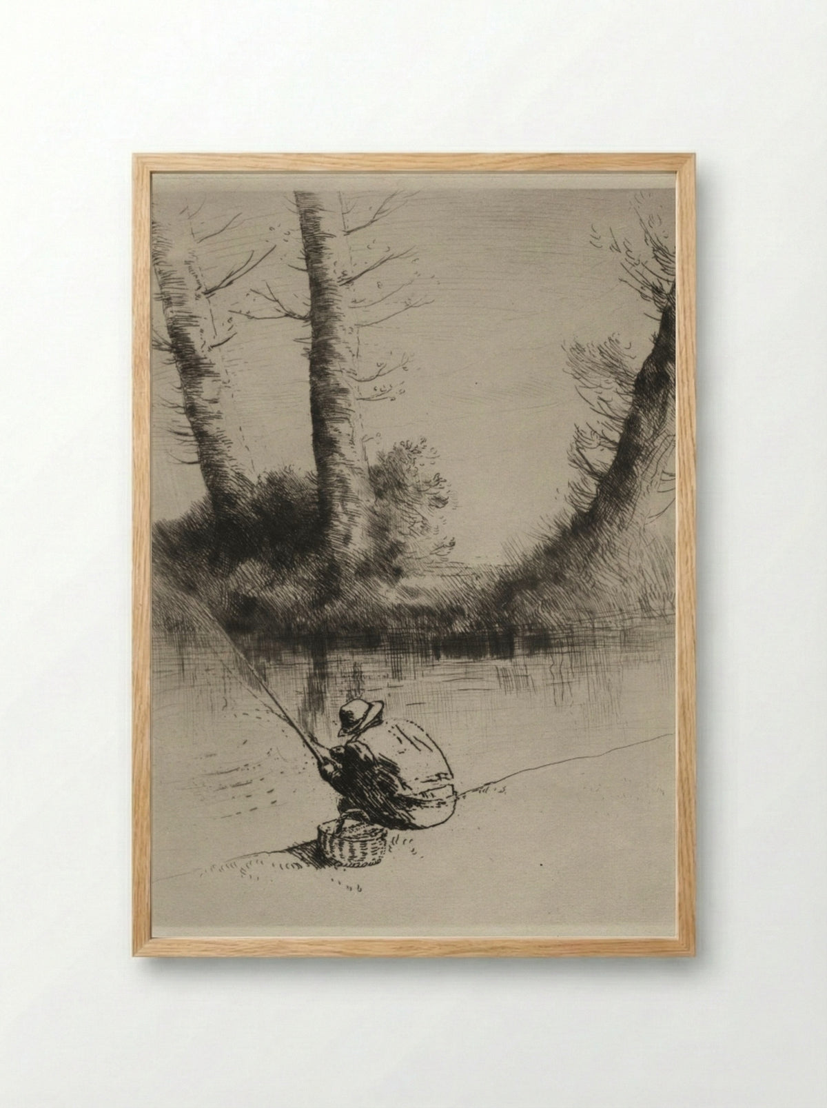 Le Pêcheur à la Ligne - Alphonse Legros - Framed Print Wood