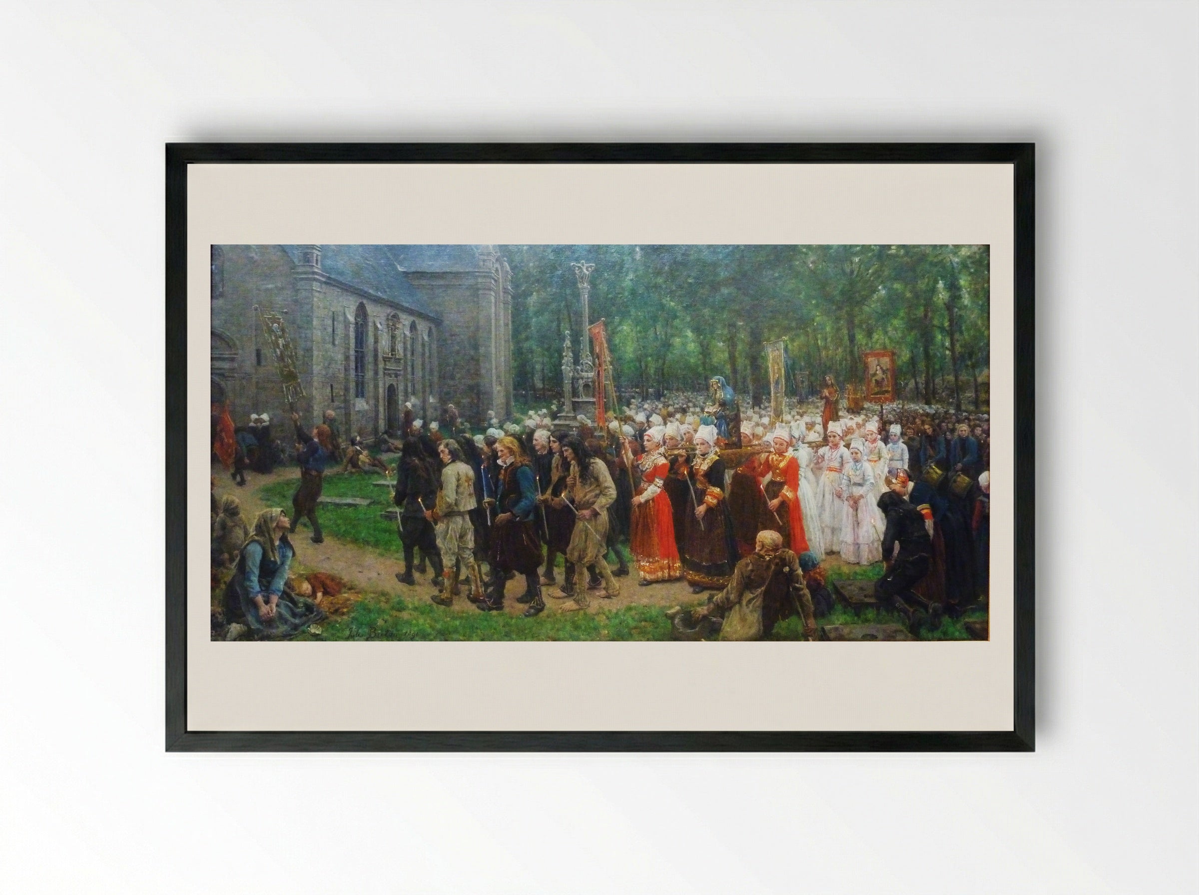 Le Pardon de Kergoat - Jules Breton - Framed Print Black