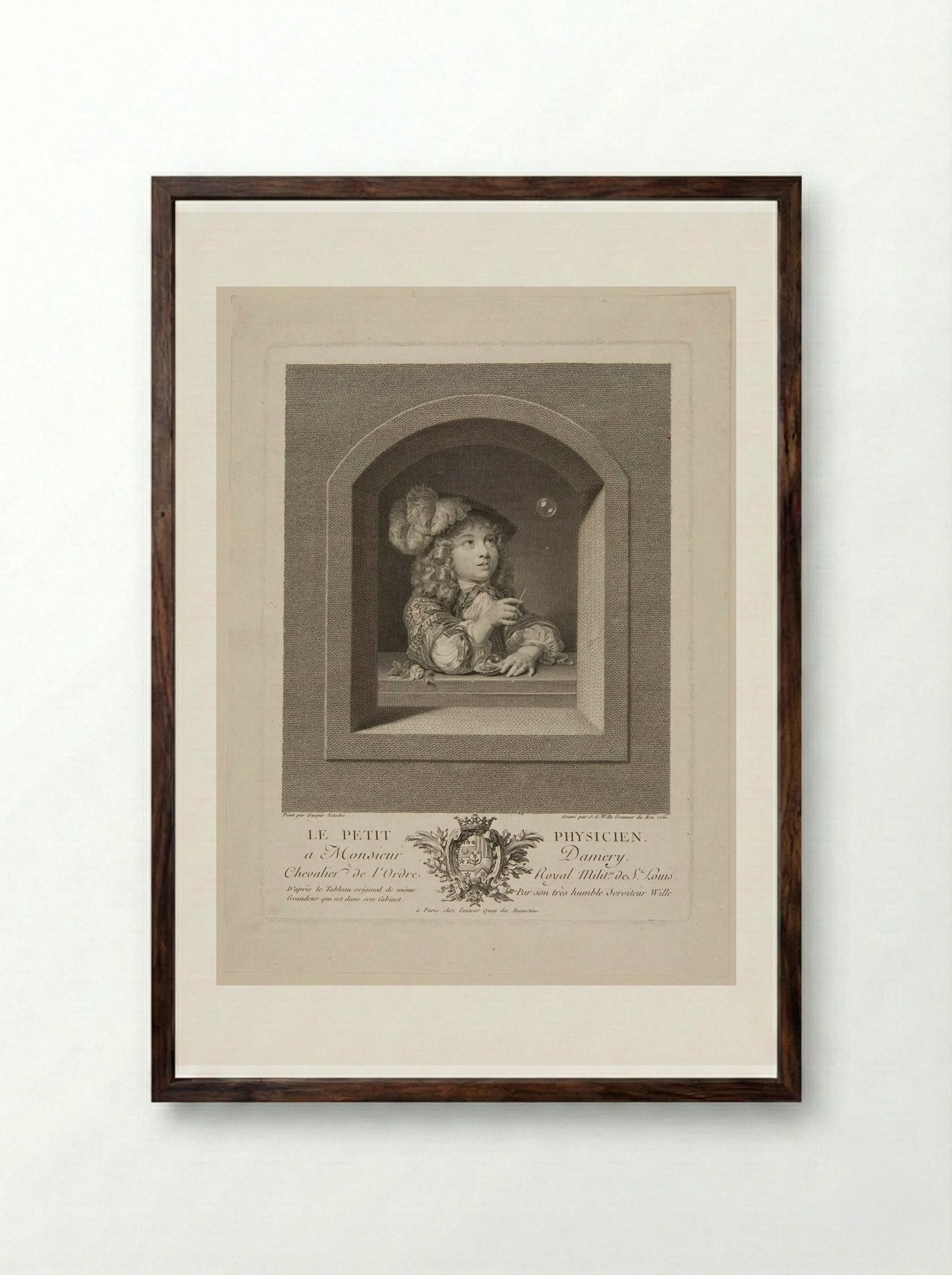 Le Petit Physicien - Johann Georg Wille - Framed Print Dark Wood