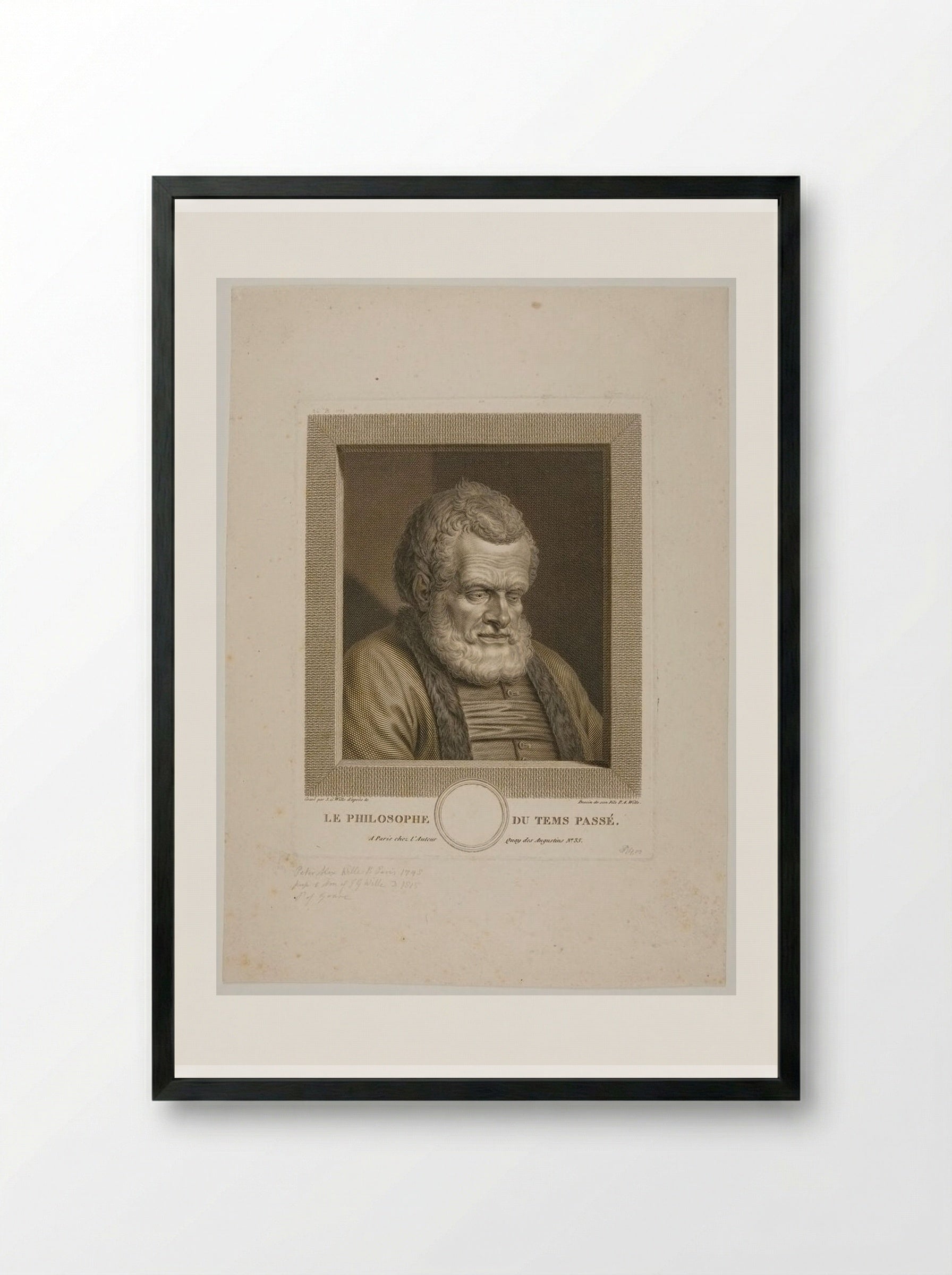 Le Philosophe du Tems Passé - Johann Georg Wille - Framed Print Black