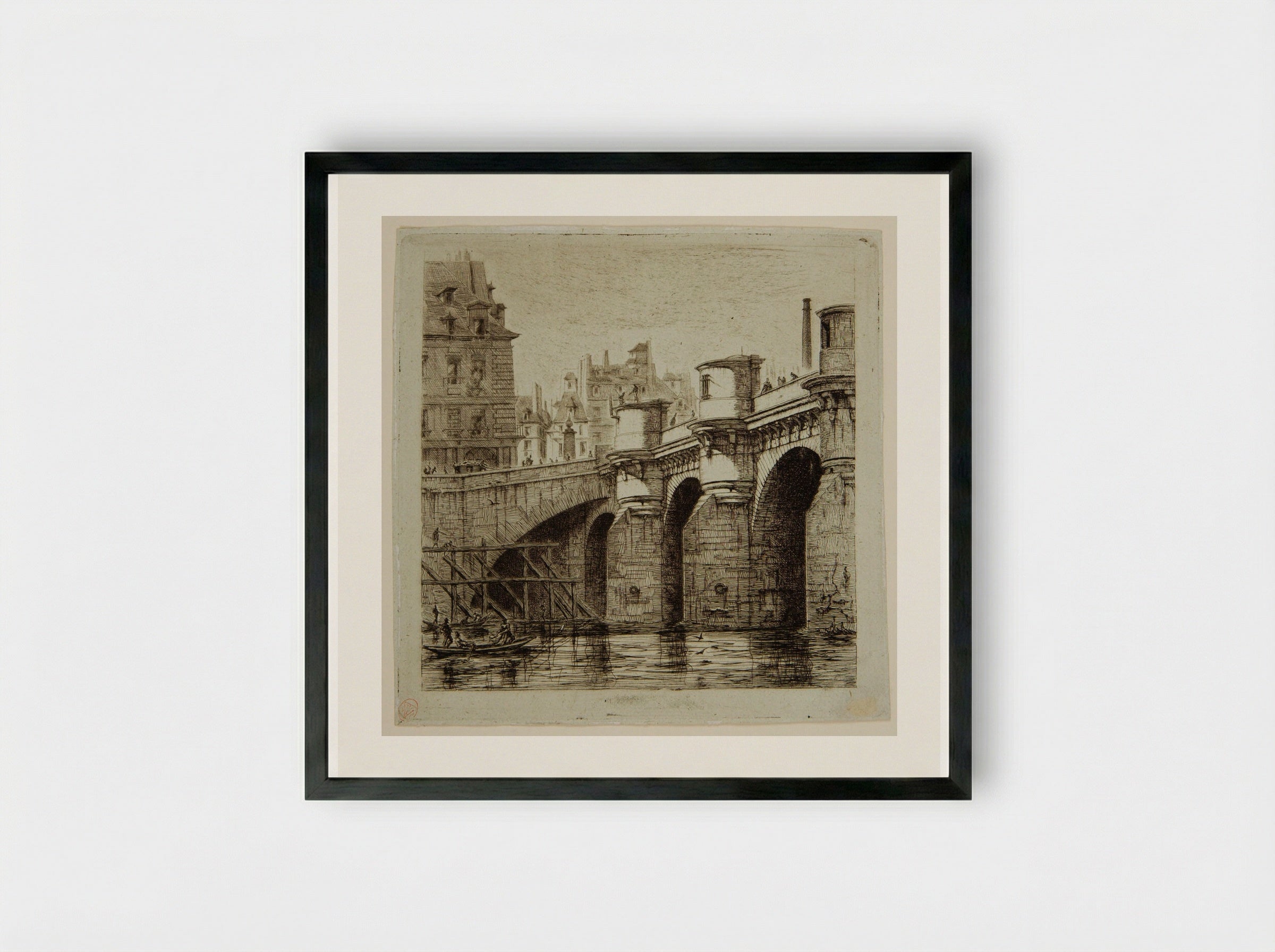 Le Pont-Neuf, Paris - Charles Meryon - Framed Print Black