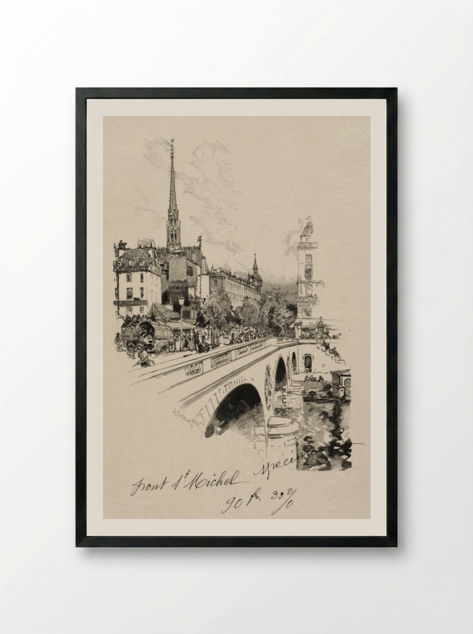 Le Pont Saint-Michel - Auguste Louis Lepère - Framed Print Black