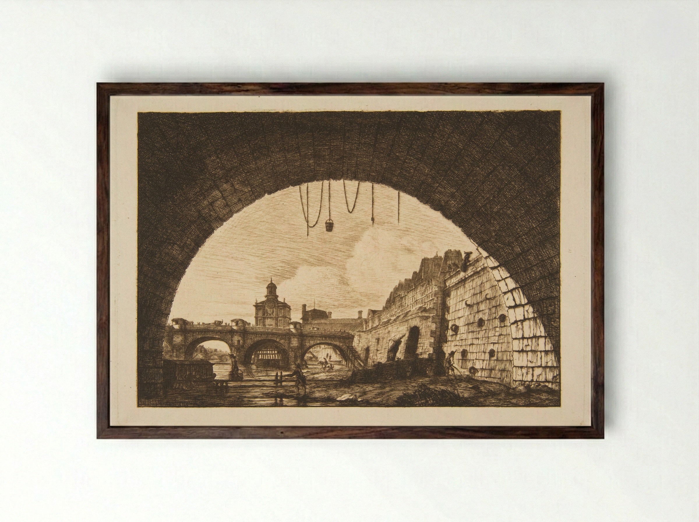 Le Pont au Change - Charles Meryon - Framed Print Dark Wood