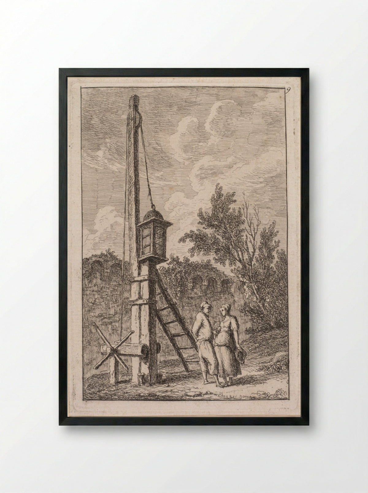 Le Poteau - Hubert Robert - Framed Print Black