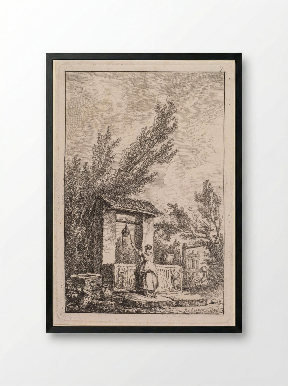 Le Puits - Hubert Robert - Framed Print Black
