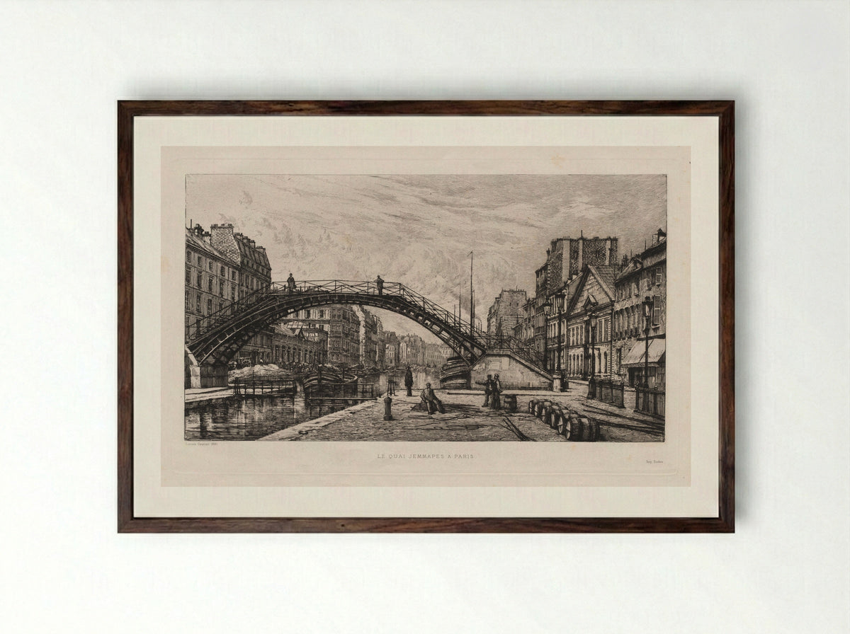 Le Quai Jemmapes à Paris - Lucien Gautier - Framed Print Dark Wood