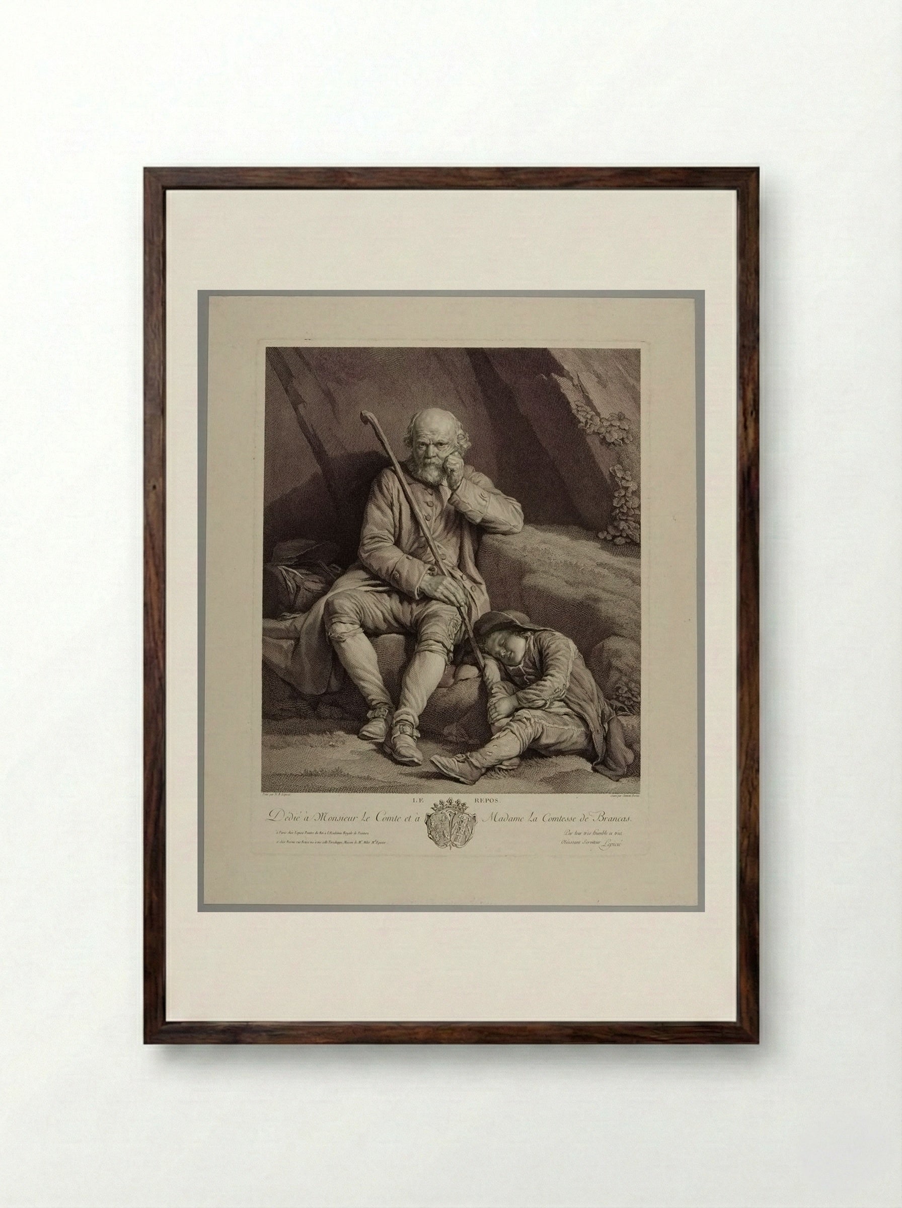 Le Repos - Charles Clément Bervic - Framed Print Dark Wood