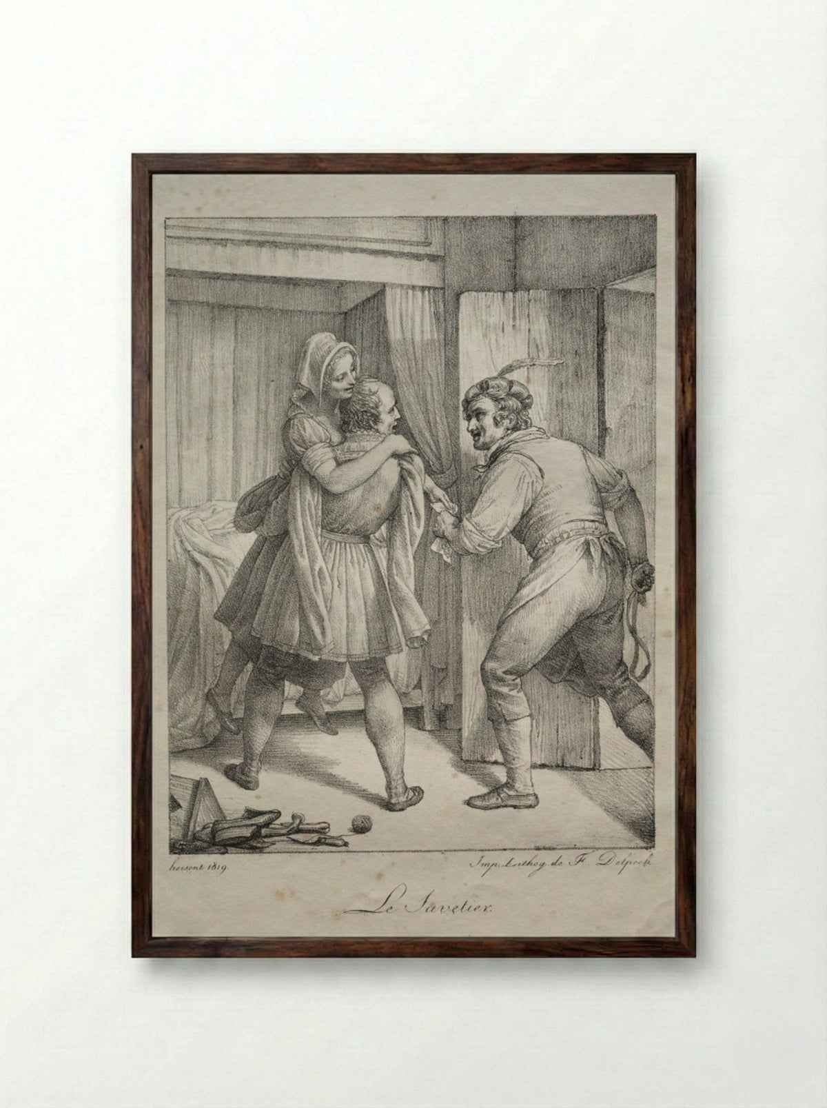 Le Savetier (The Cobbler) - Louis Hersent - Framed Print Dark Wood