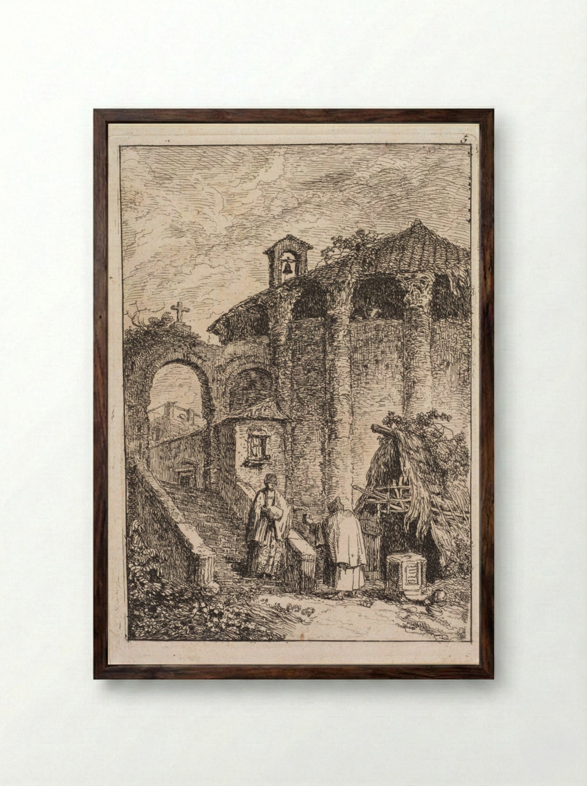Le Temple Antique - Hubert Robert - Framed Print Dark Wood