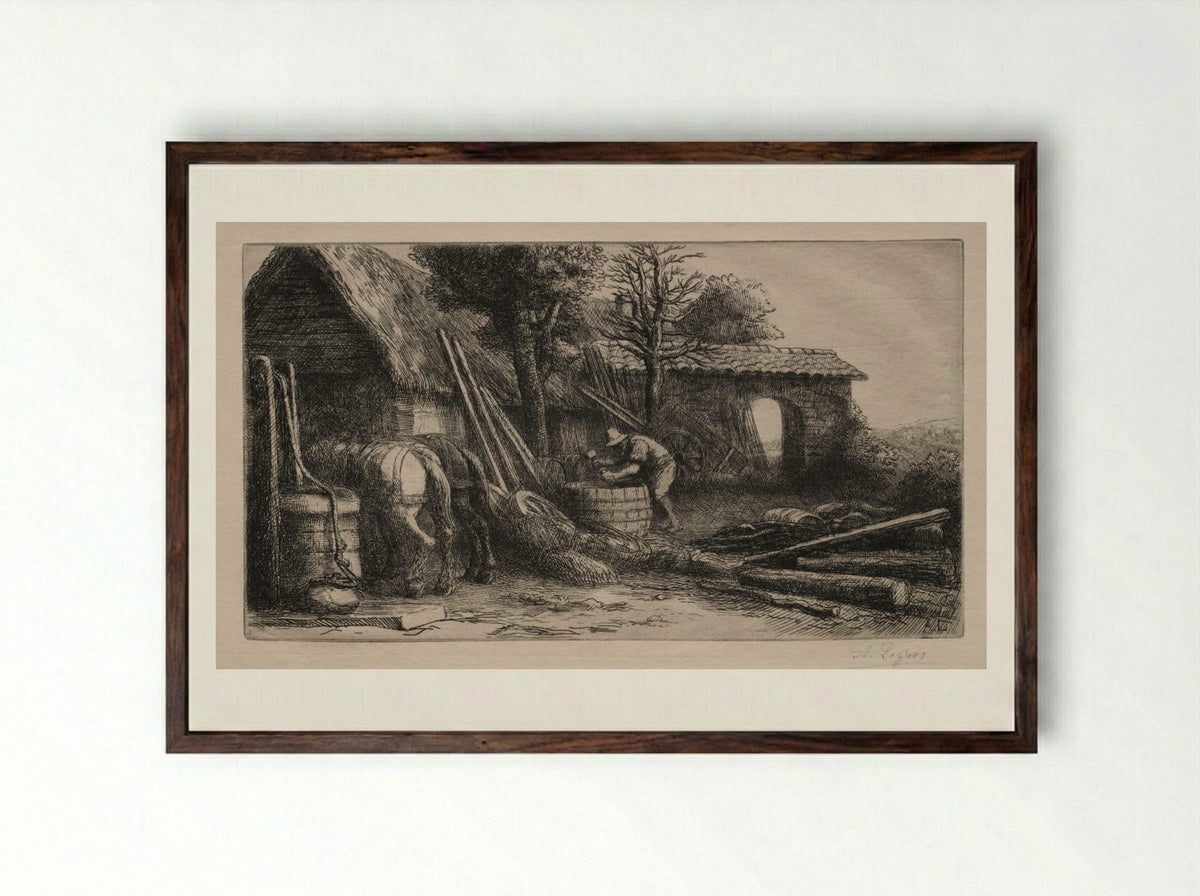 Le Tonnelier - Alphonse Legros - Framed Print Dark Wood