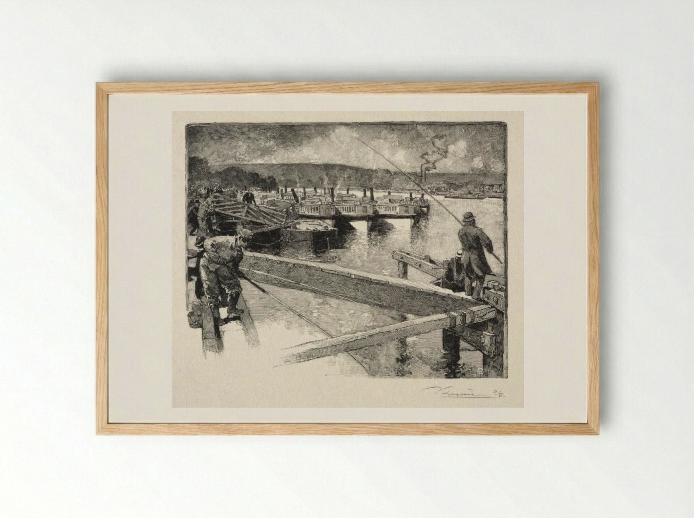 Le garage des bateaux-omnibus - Auguste Louis Lepère - Framed Print Wood