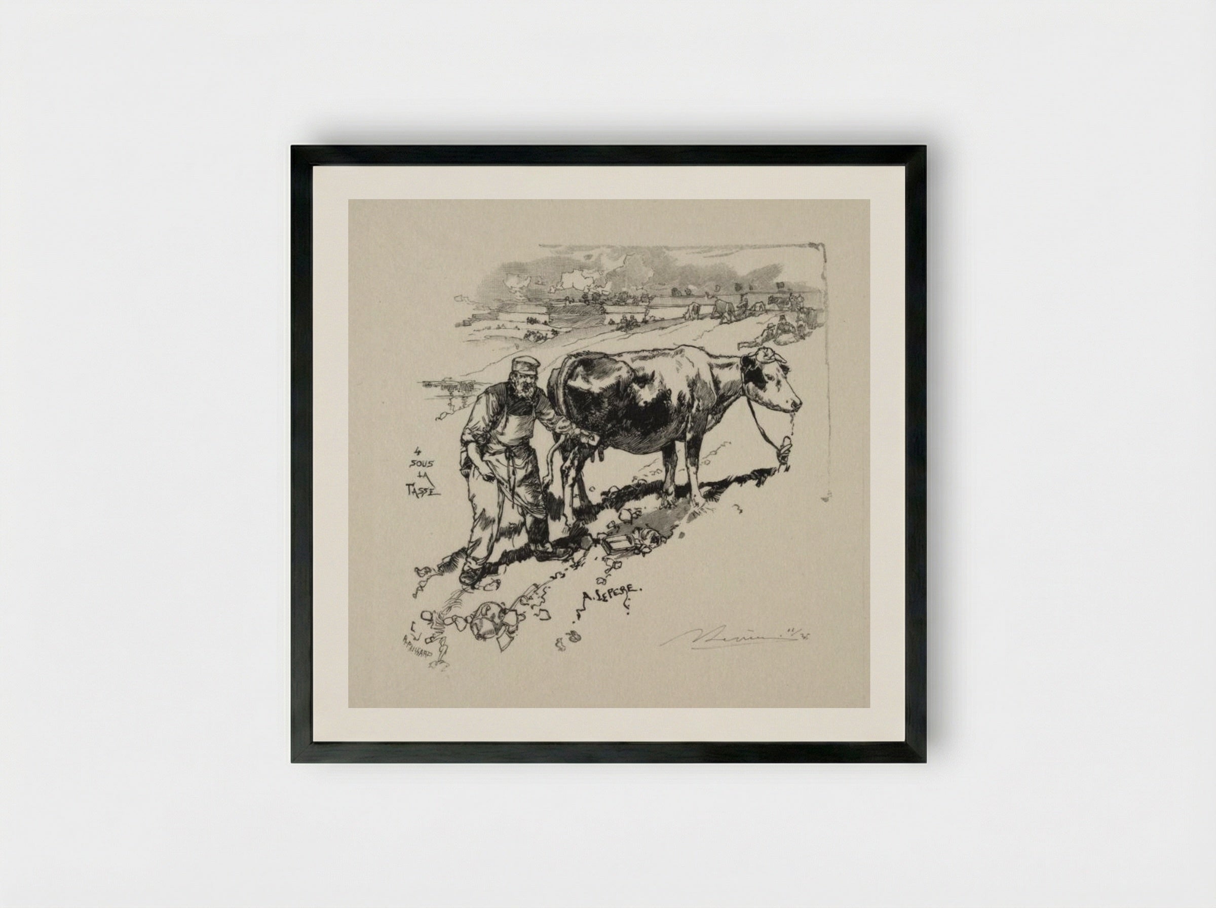 Le marchand de lait - Auguste Louis Lepère - Framed Print Black