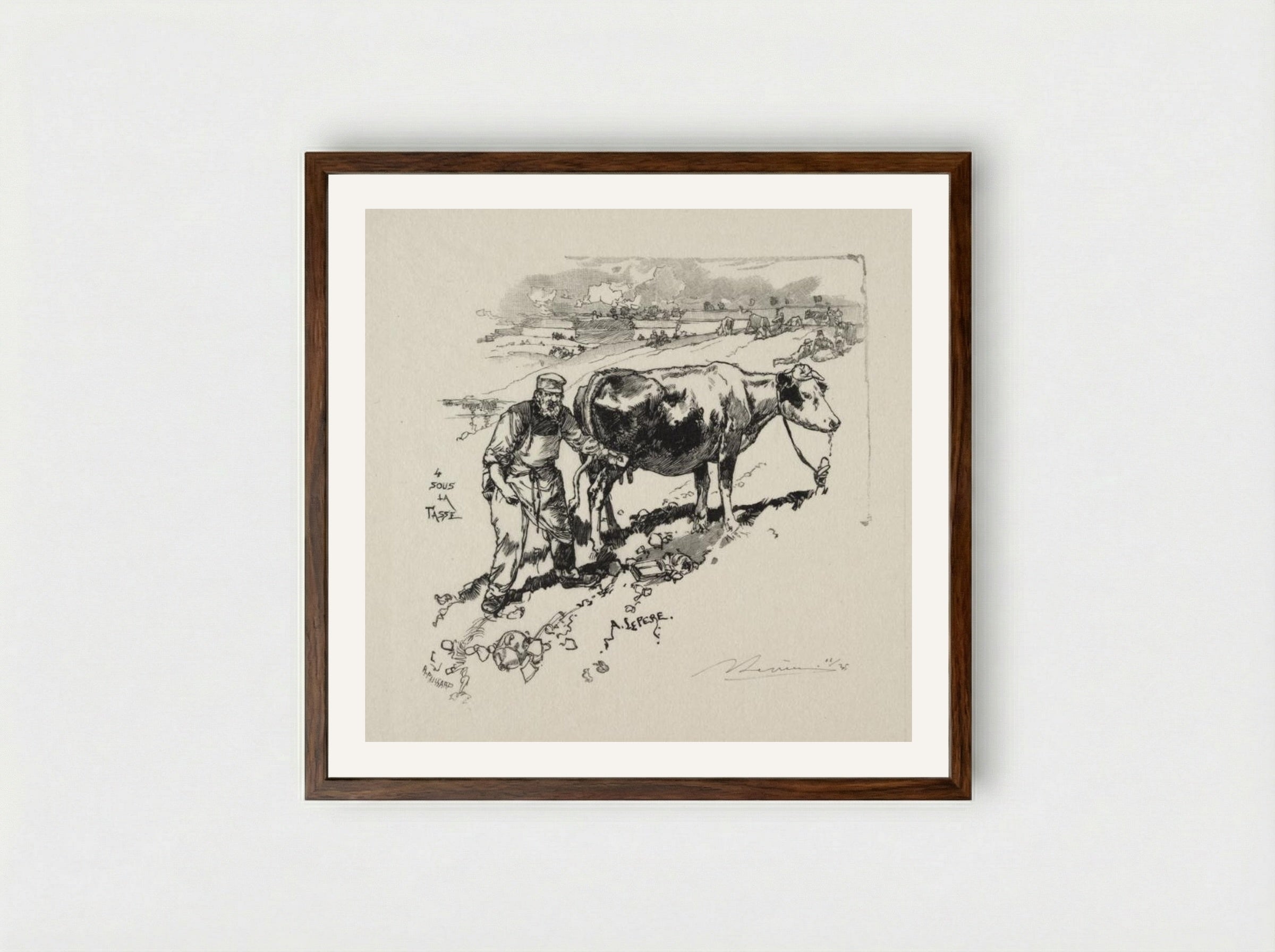 Le marchand de lait - Auguste Louis Lepère - Framed Print Dark Wood