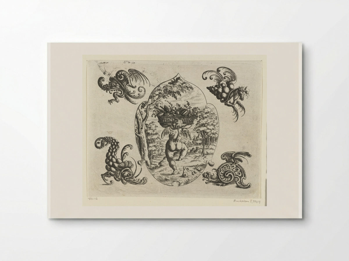 Leaf-shaped Ornament with a Putto Carrying a Basket of Fruit - Christoph Jamnitzer - Poster