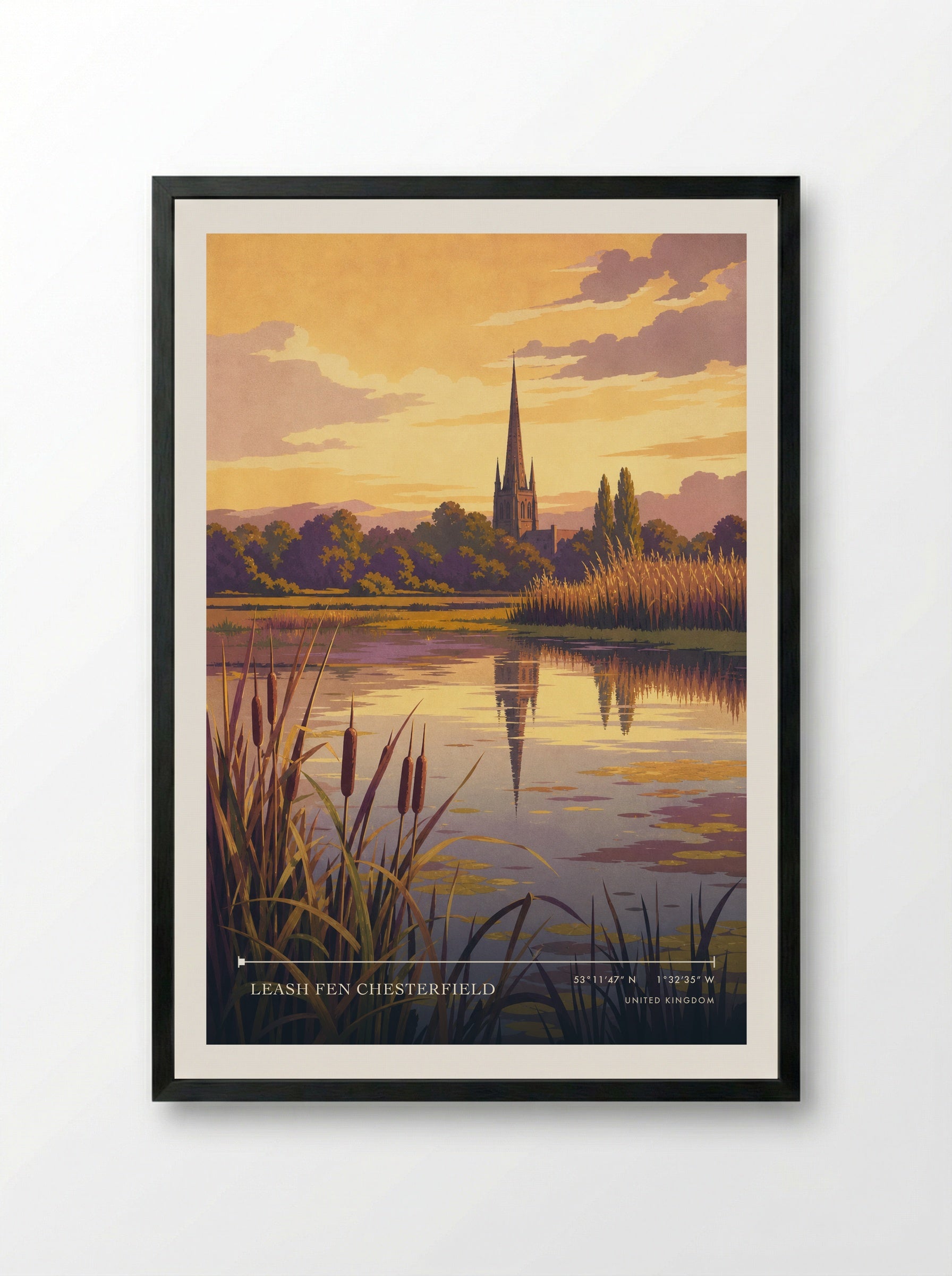 Leash Fen Chesterfield United Kingdom Travel Poster - Framed Print Black