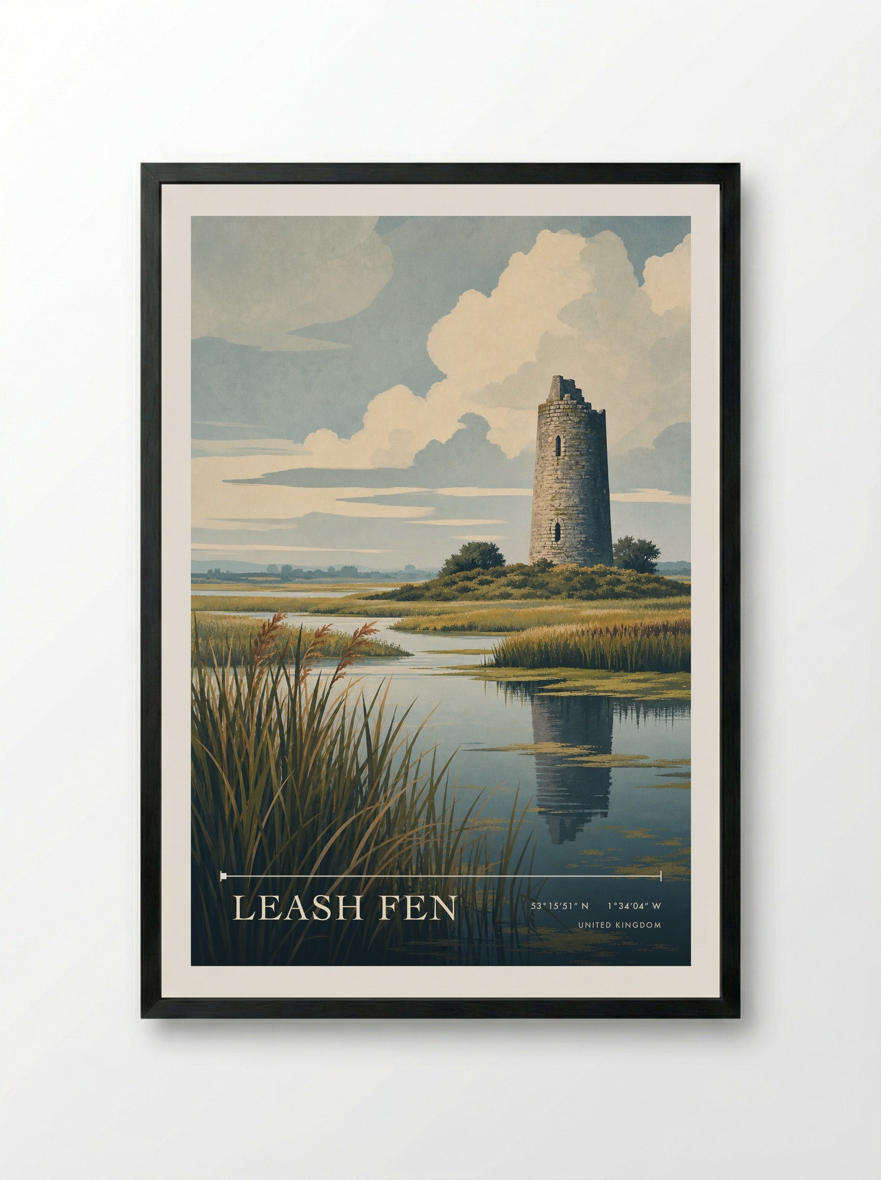 Leash Fen United Kingdom Travel Poster - Framed Print Black