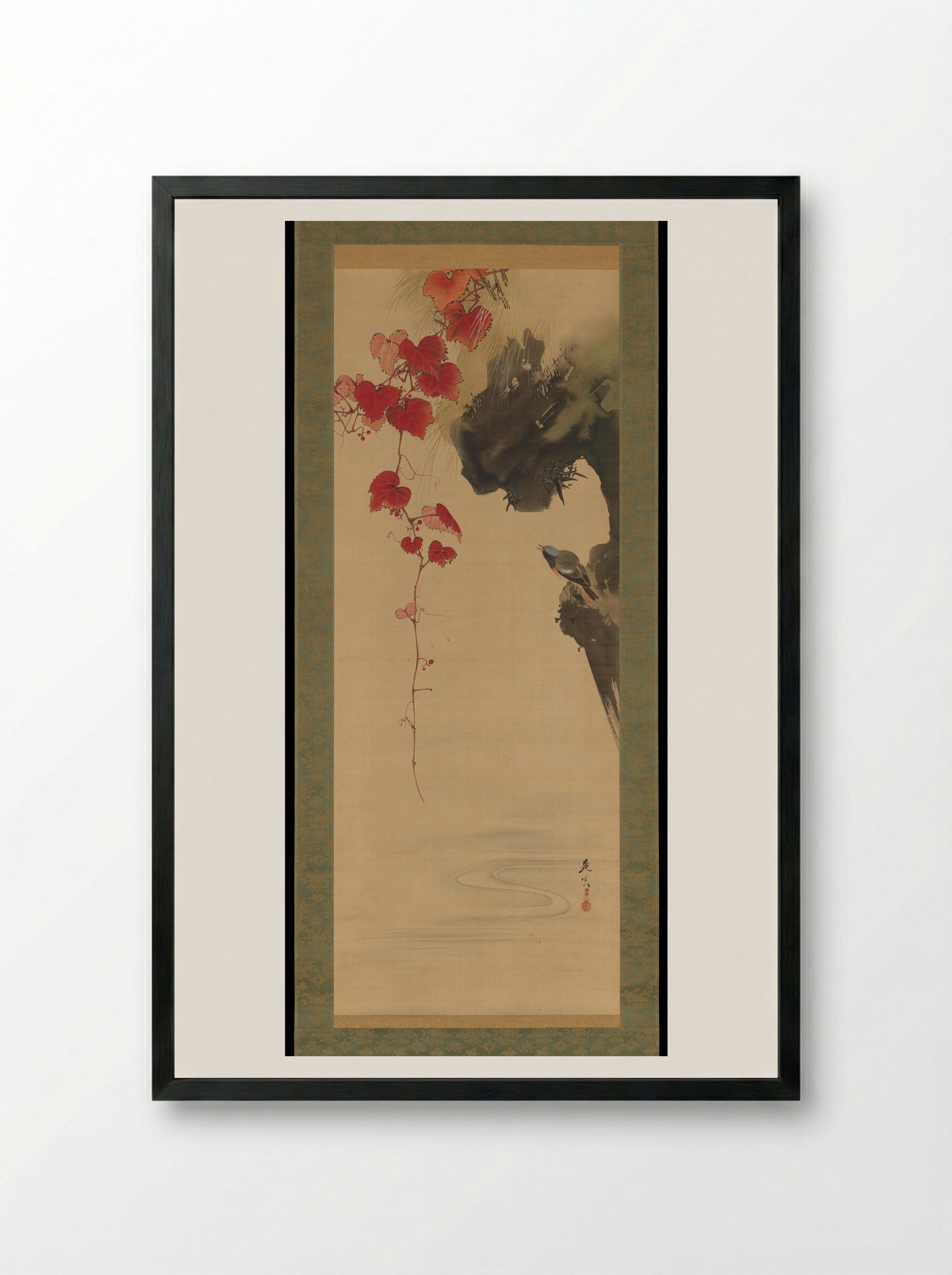 Leaves and Bird - Shibata Zeshin - Framed Print Black