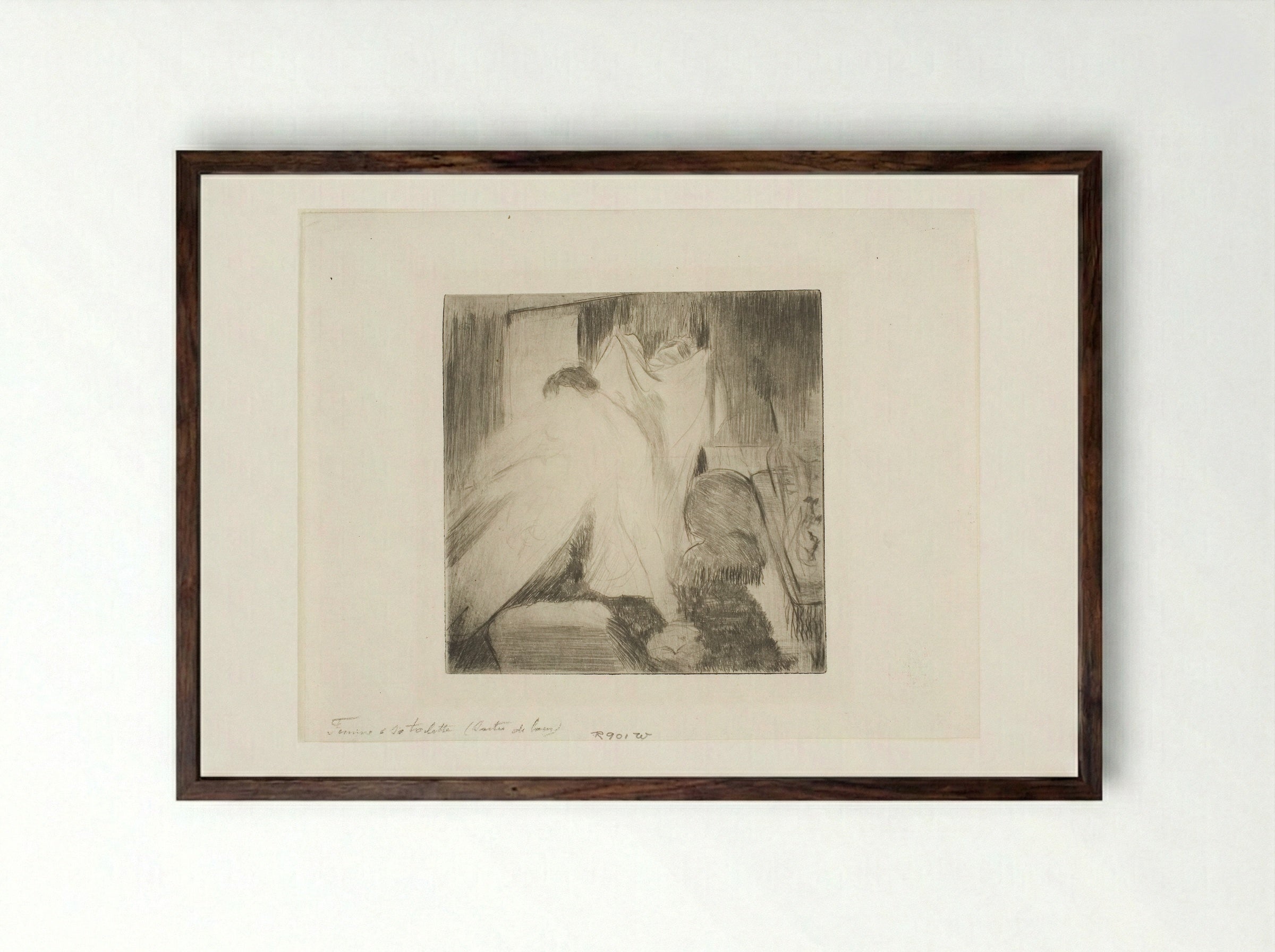 Leaving the Bath - Edgar Degas - Framed Print Dark Wood