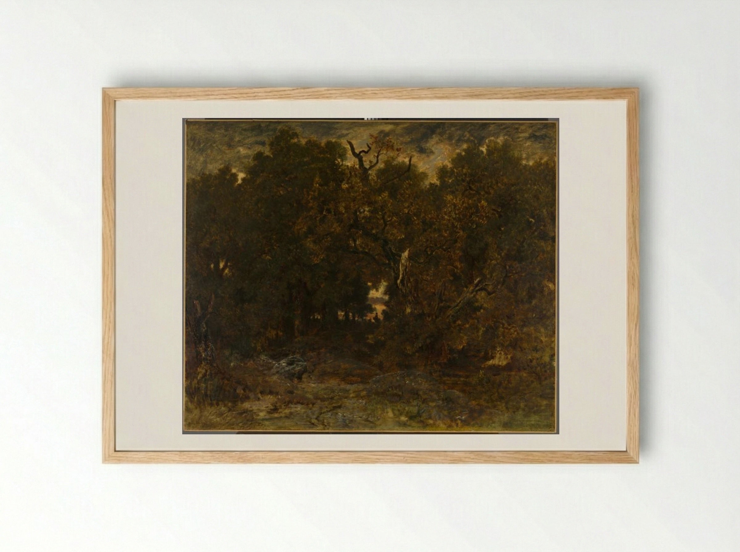 Leaving the Forest, Fontainebleau: Setting Sun - Théodore Rousseau - Framed Print Wood