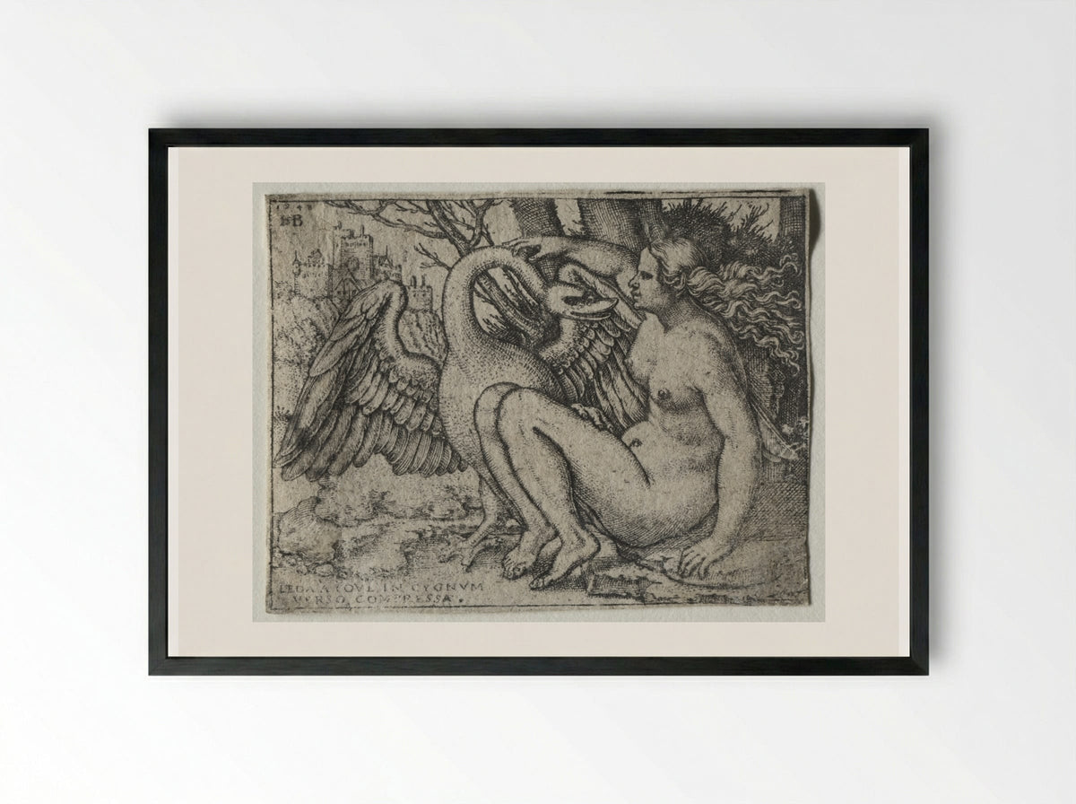 Leda and the Swan - Hans Sebald Beham - Framed Print Black