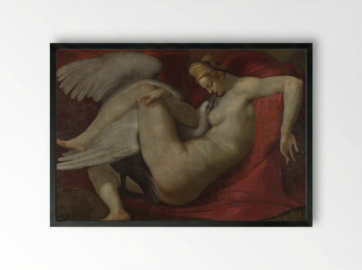 Leda and the Swan - Michelangelo Buonarroti - Framed Print Black