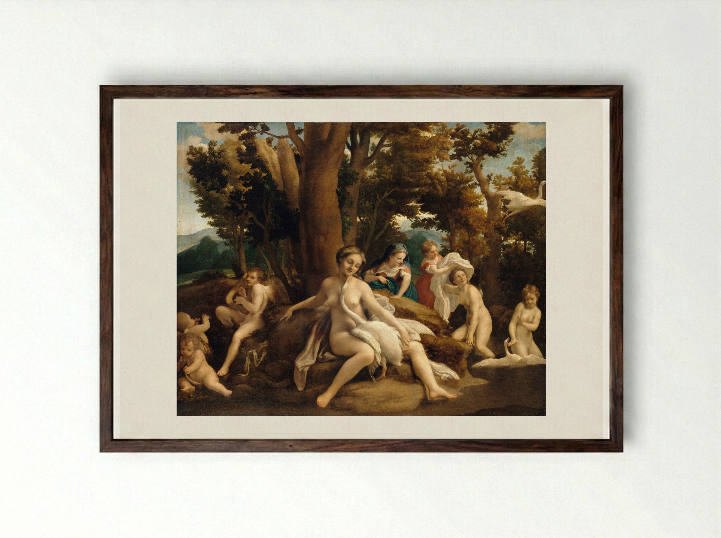 Leda and the Swan - Correggio - Framed Print Dark Wood