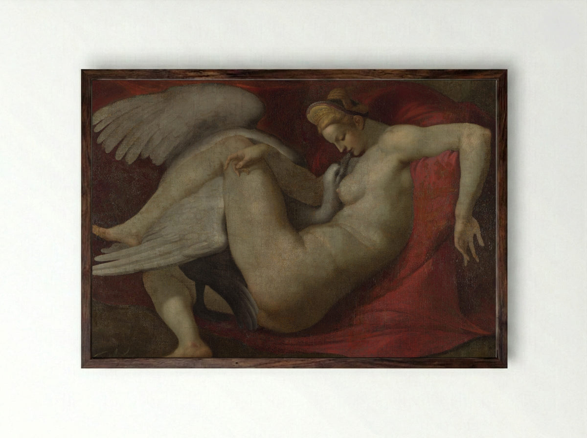 Leda and the Swan - Michelangelo Buonarroti - Framed Print Dark Wood