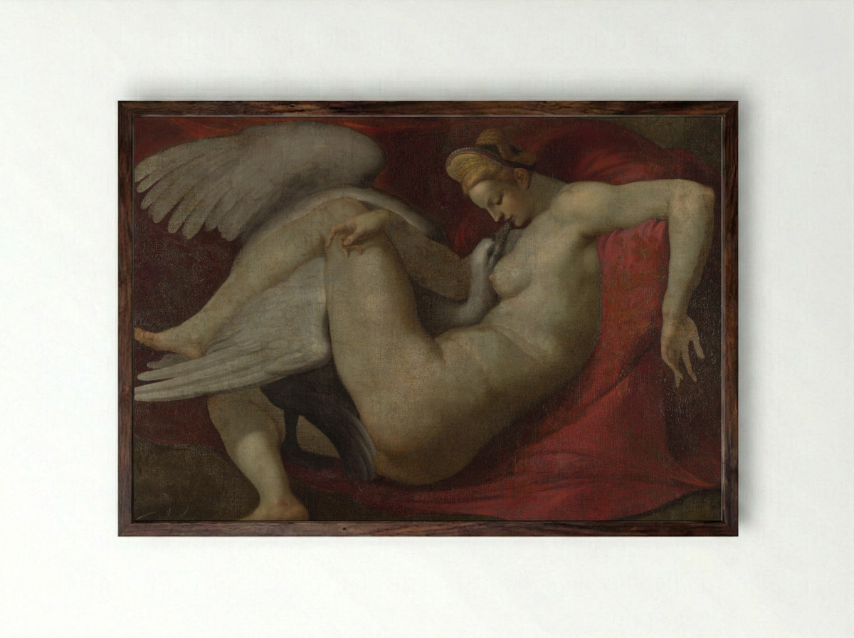 Leda and the Swan - Michelangelo Buonarroti - Framed Print Dark Wood