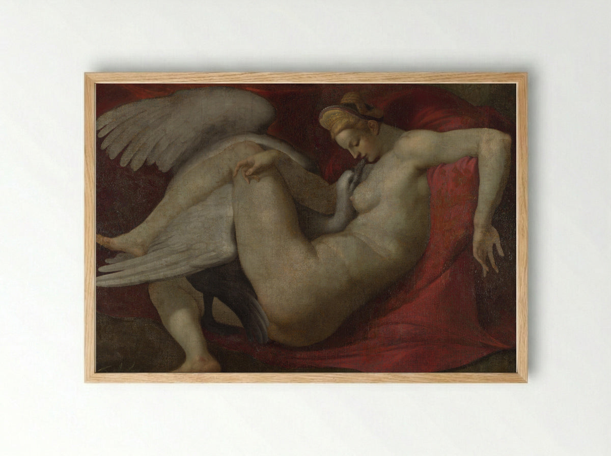 Leda and the Swan - Michelangelo Buonarroti - Framed Print Wood