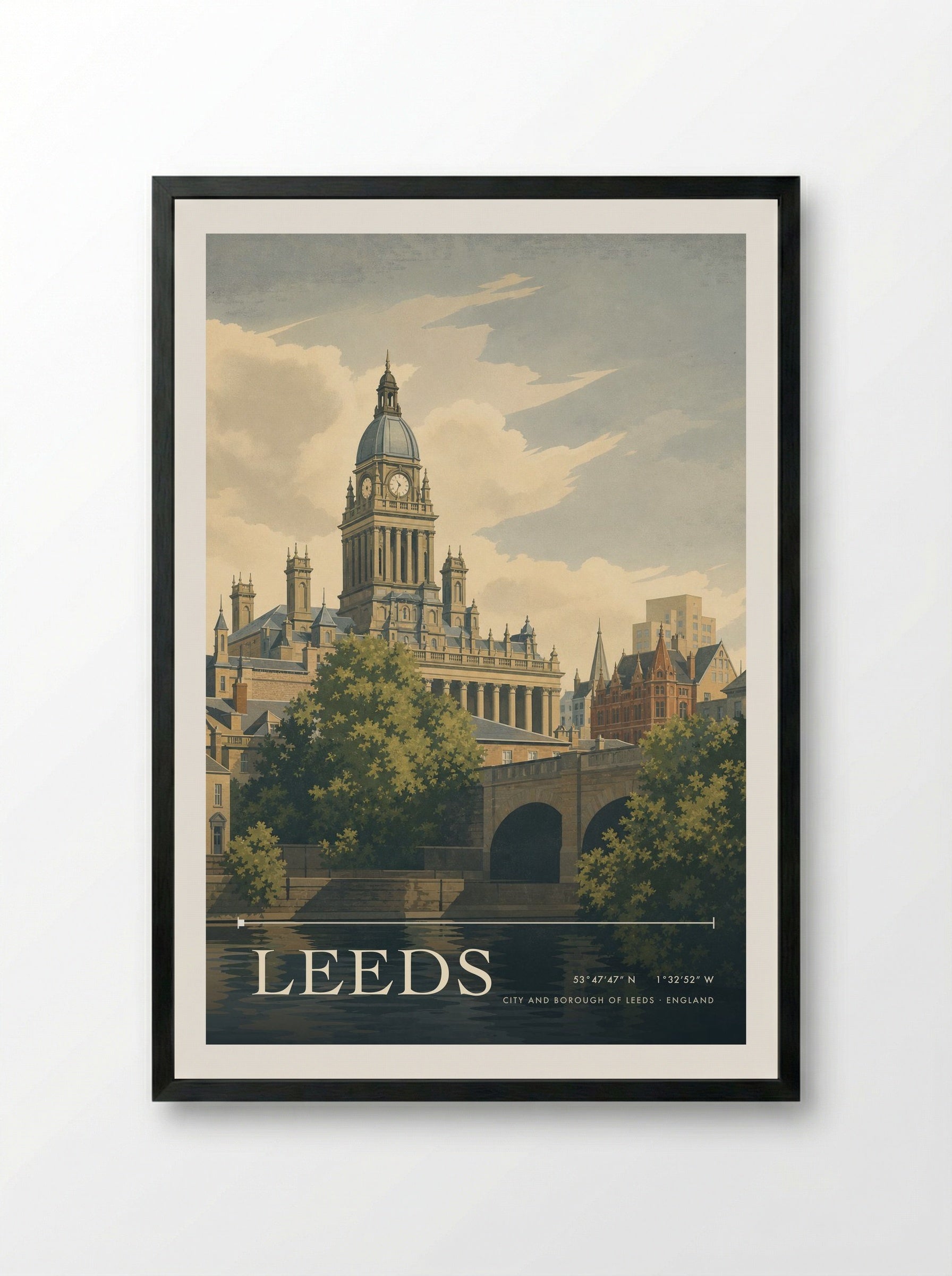 Leeds City and Borough of Leeds England Travel Poster - Framed Print Black