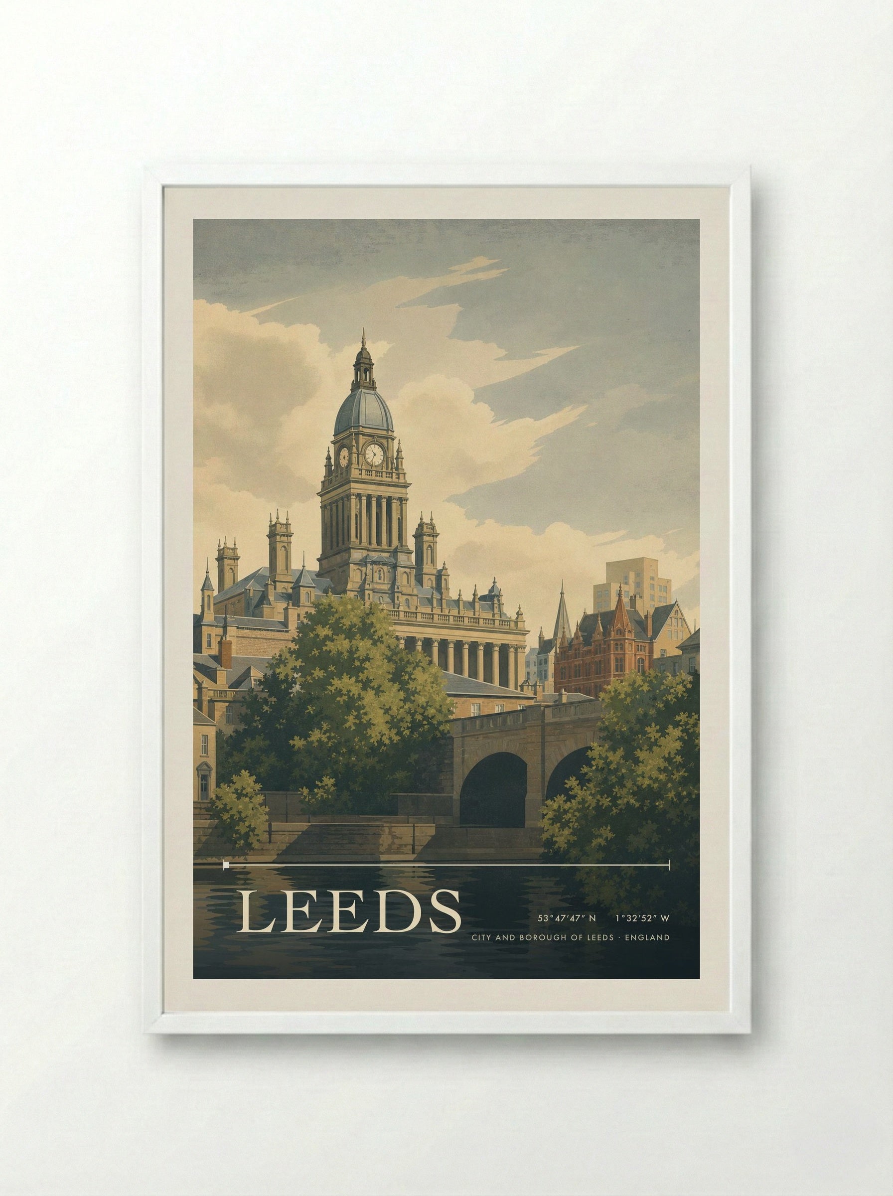 Leeds City and Borough of Leeds England Travel Poster - Framed Print White