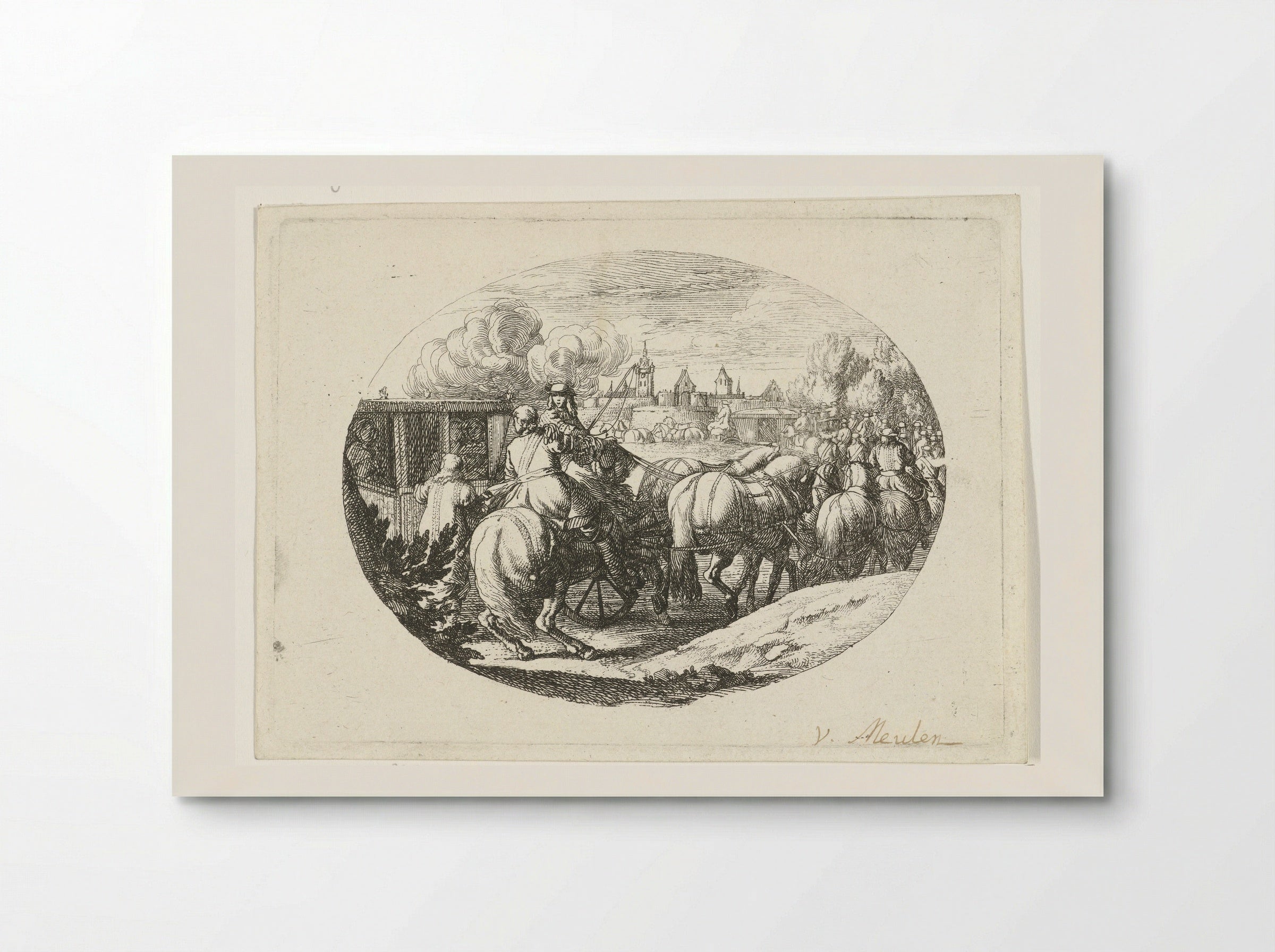 Leger en koetsen trekken naar stad - Jan van Huchtenburg - Poster