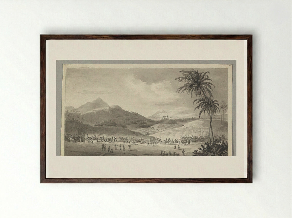 Legereenheid in de rijstvelden van Java - Johann Wilhelm Kaiser - Framed Print Dark Wood