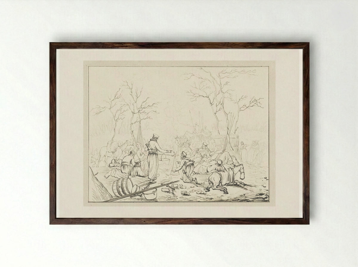 Legerkamp (Military Encampment) - Pieter Bartholomeusz. Barbiers - Framed Print Dark Wood