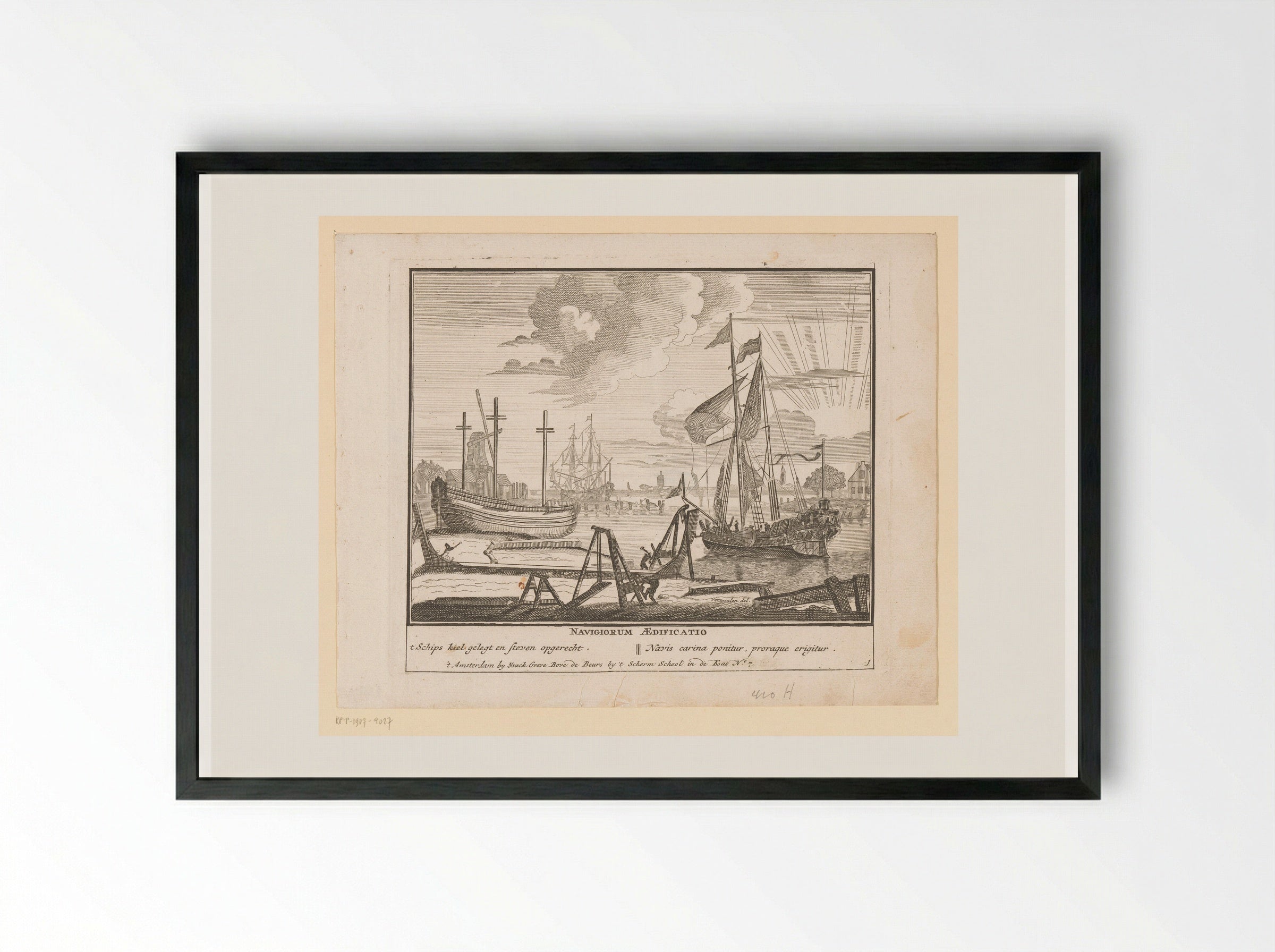 Leggen van de kiel en het oprichten van het steven - Pieter van den Berge - Framed Print Black