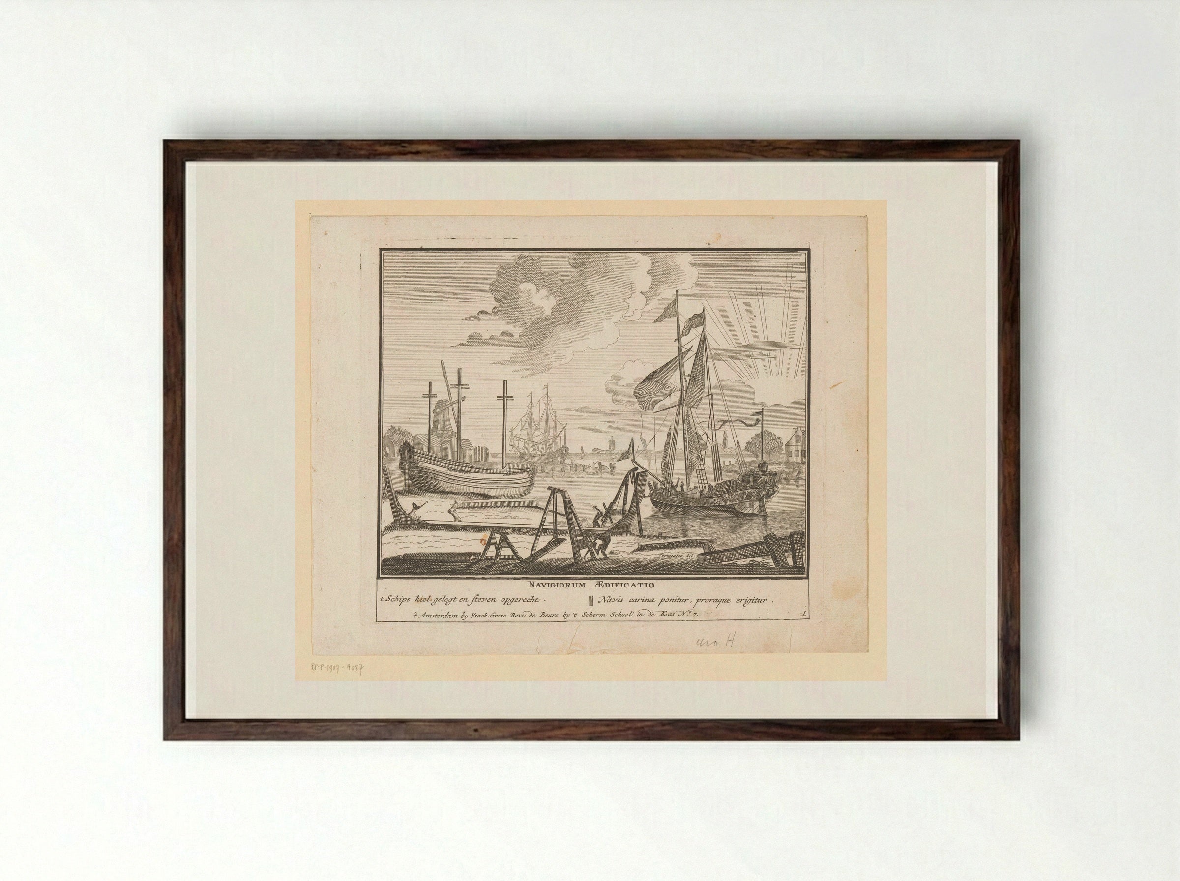 Leggen van de kiel en het oprichten van het steven - Pieter van den Berge - Framed Print Dark Wood