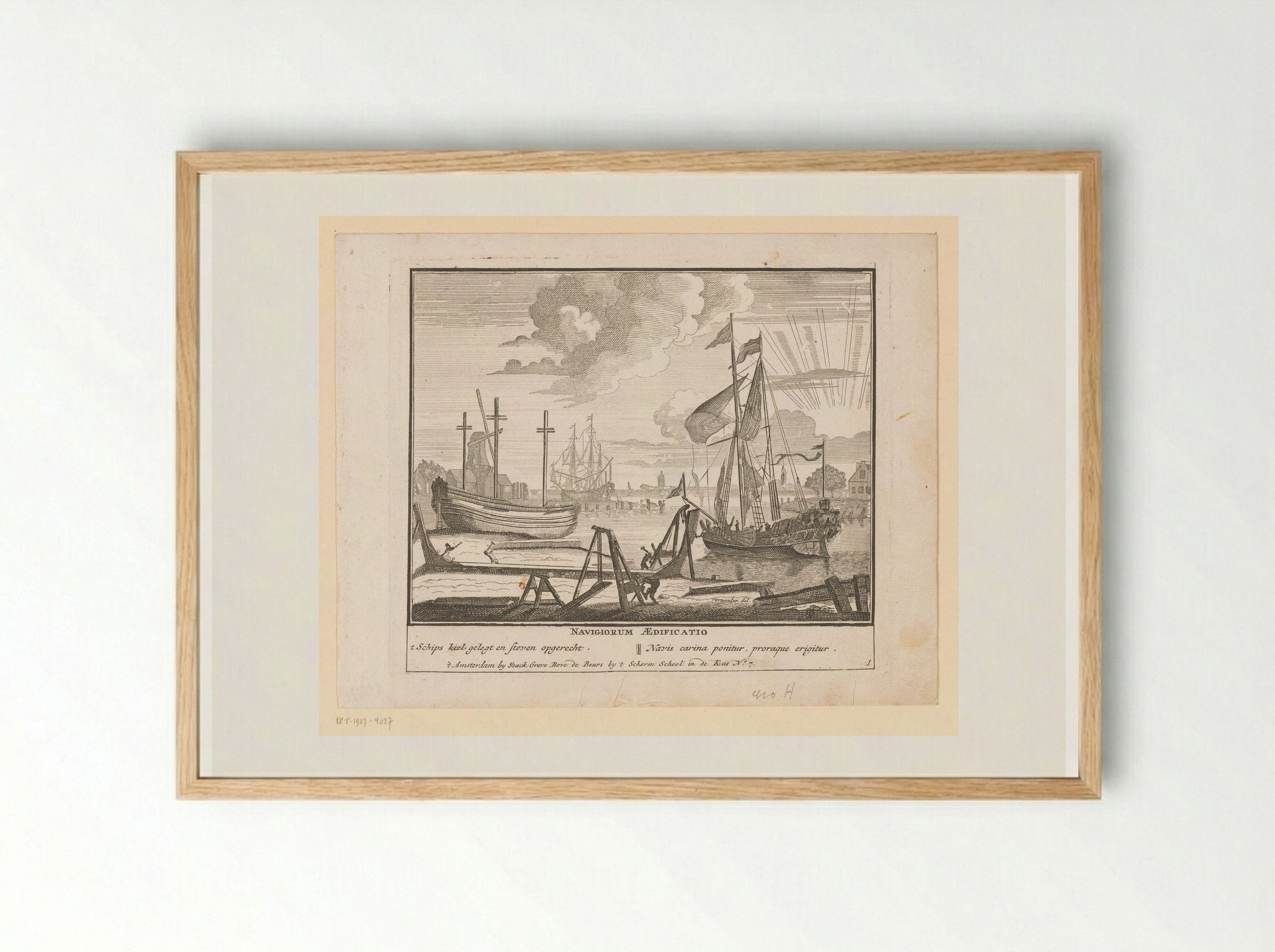 Leggen van de kiel en het oprichten van het steven - Pieter van den Berge - Framed Print Wood