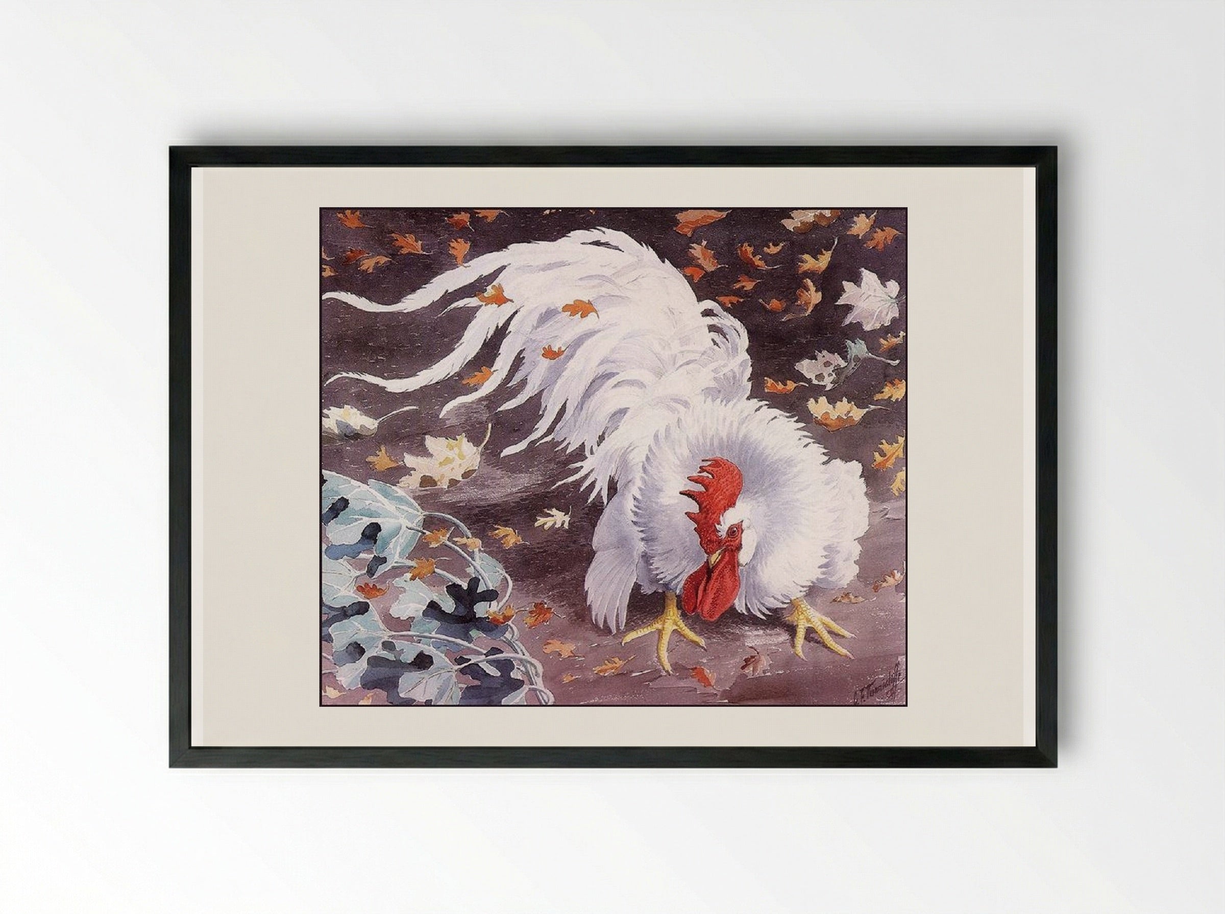 Leghorn Cockerel - Charles Tunnicliffe - Framed Print Black