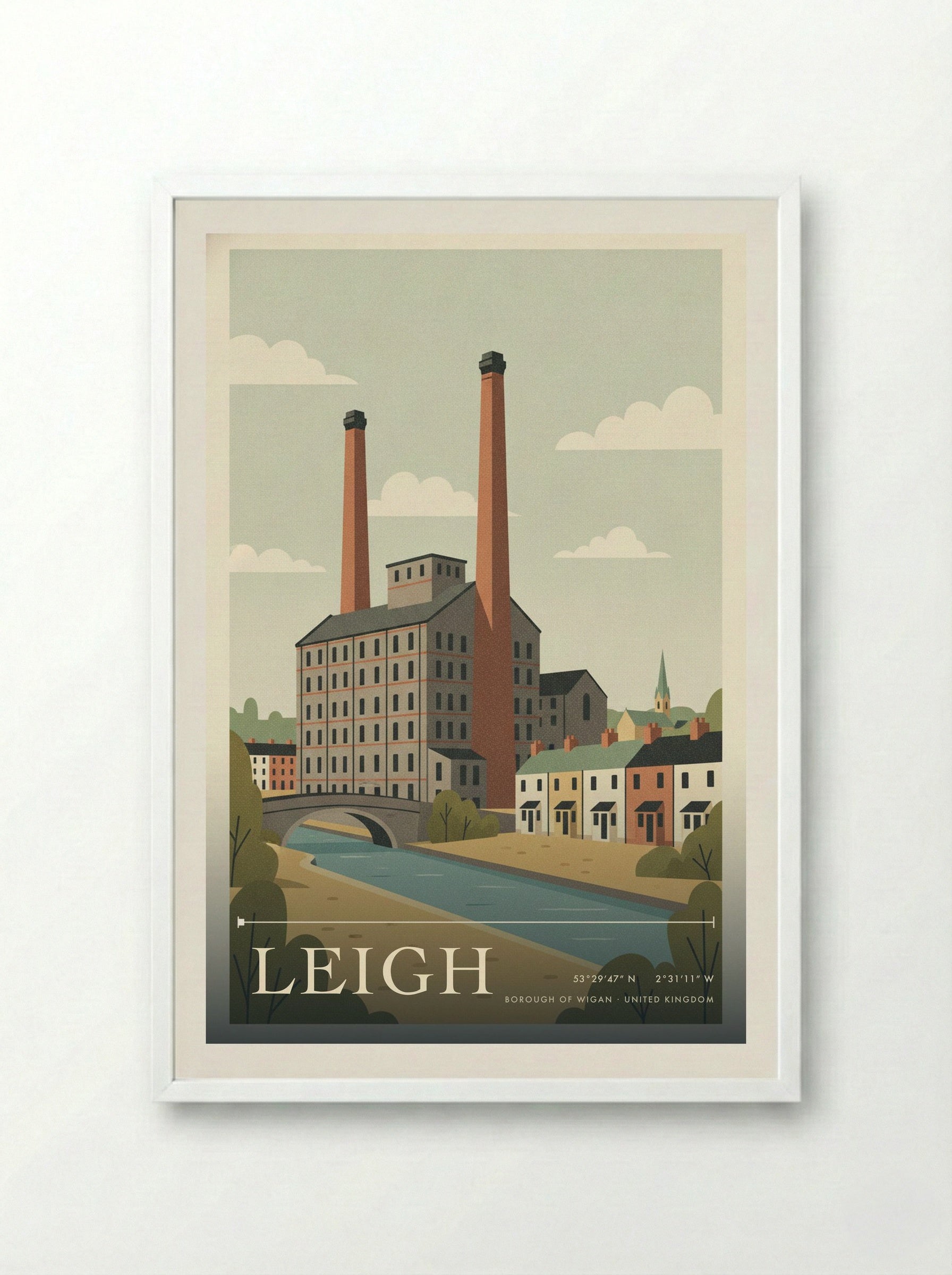 Leigh Borough of Wigan United Kingdom Travel Poster - Framed Print White