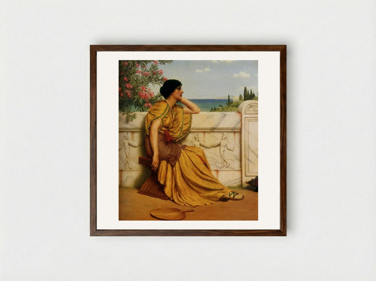 Leisure Hours - John William Godward - Framed Print Dark Wood