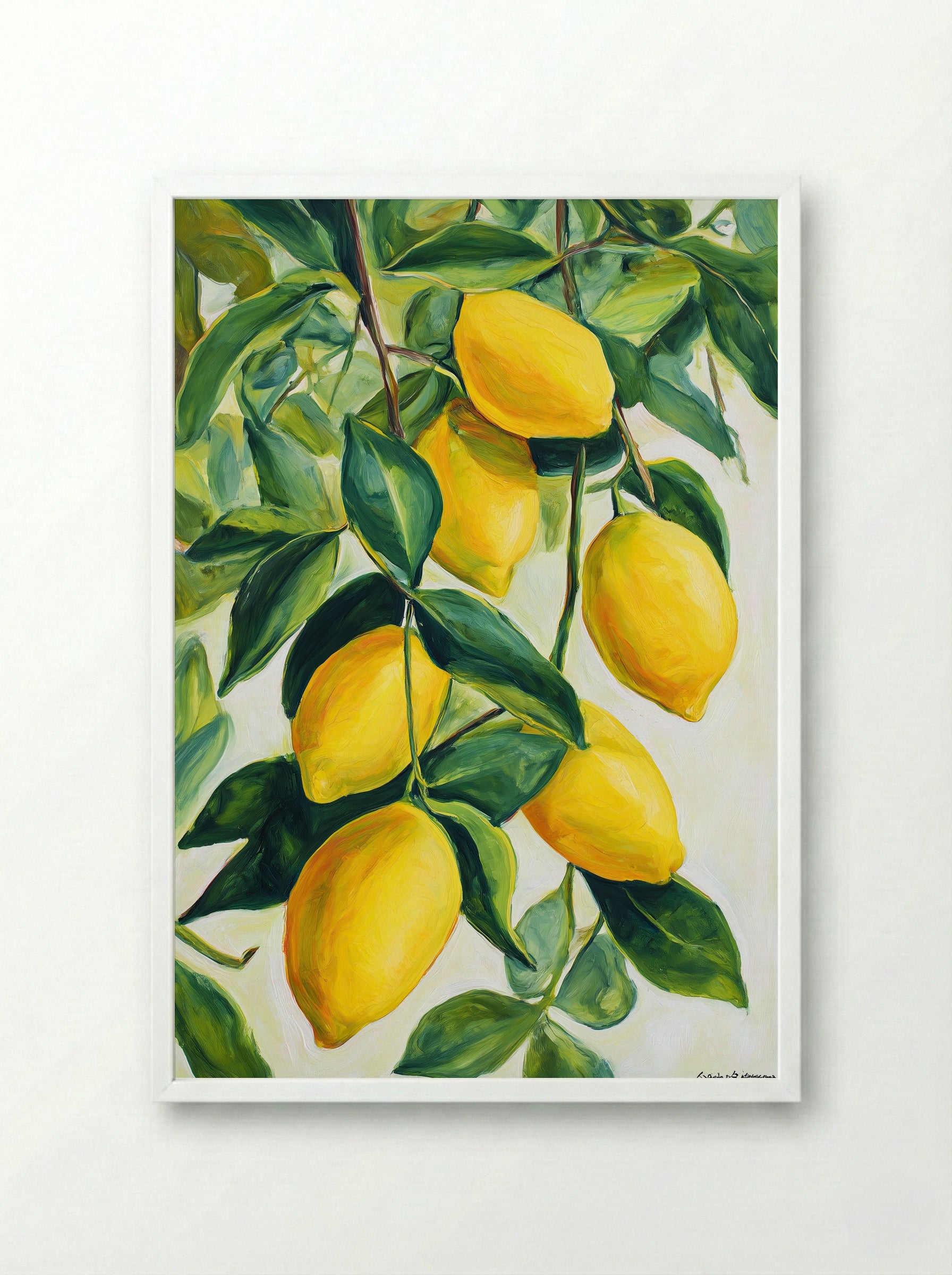 Lemon Orchard – Mediterranean Botanical Art Print - Framed Print White