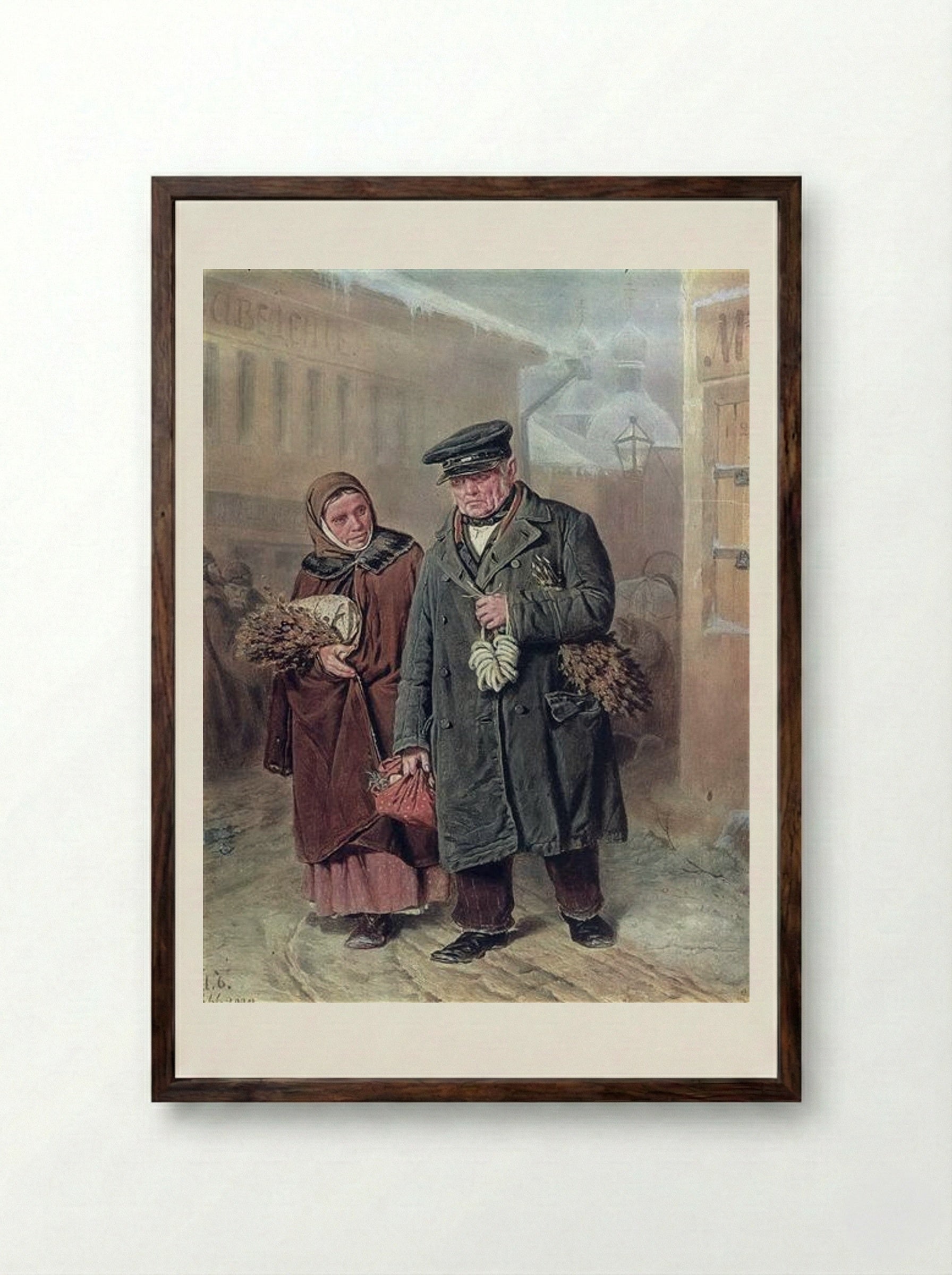 Lent Monday - Vasily Perov - Framed Print Dark Wood