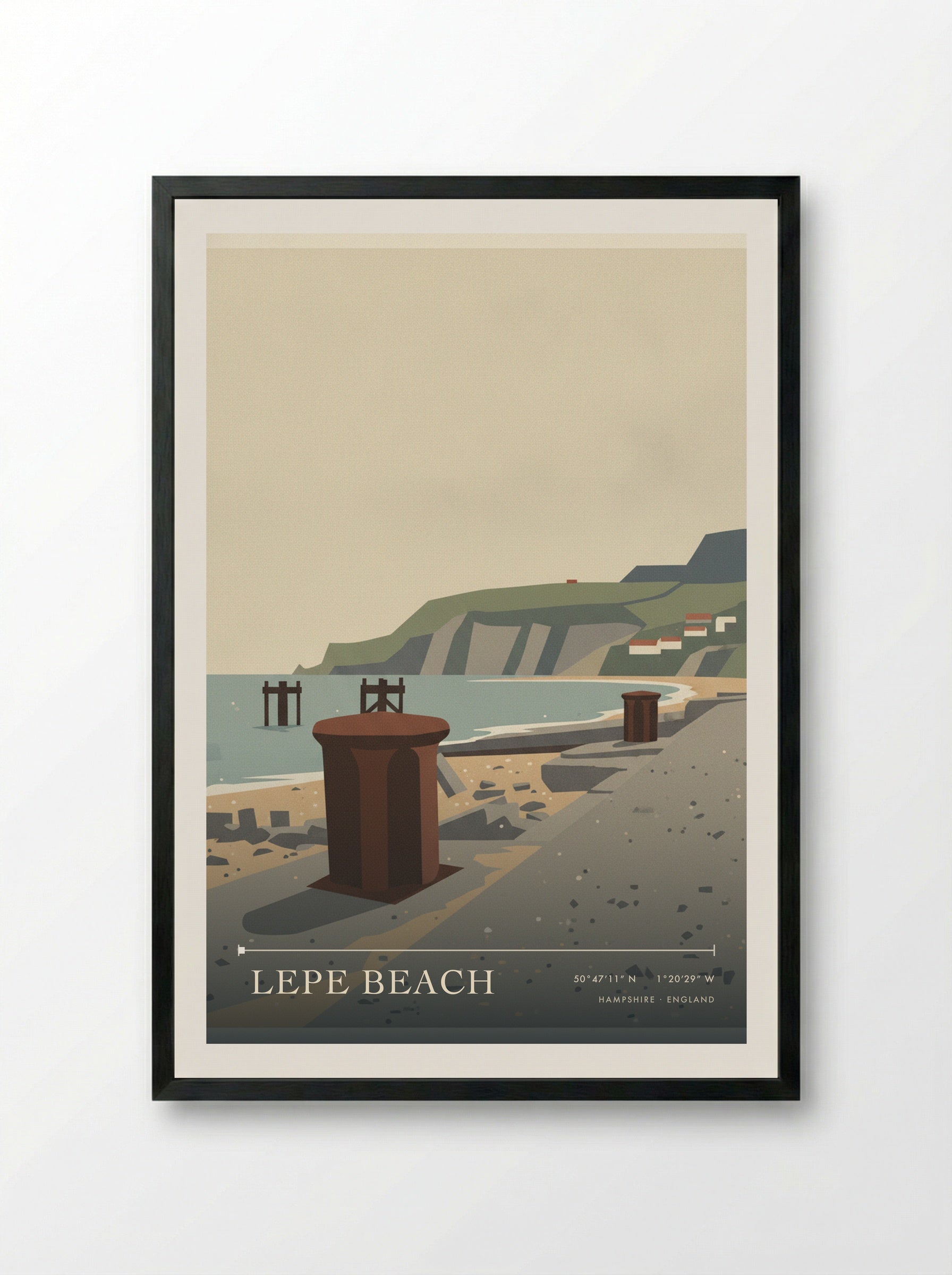 Lepe Beach Hampshire England Travel Poster - Framed Print Black