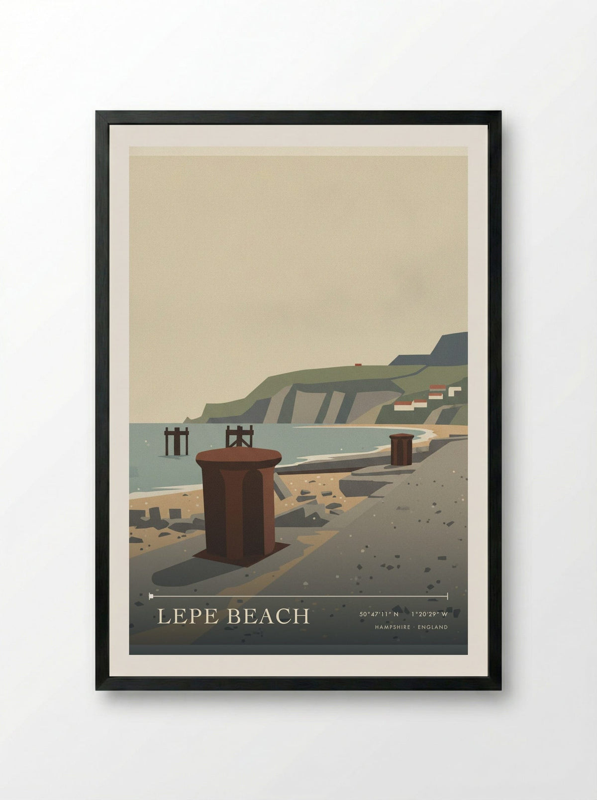 Lepe Beach Hampshire England Travel Poster - Framed Print Black