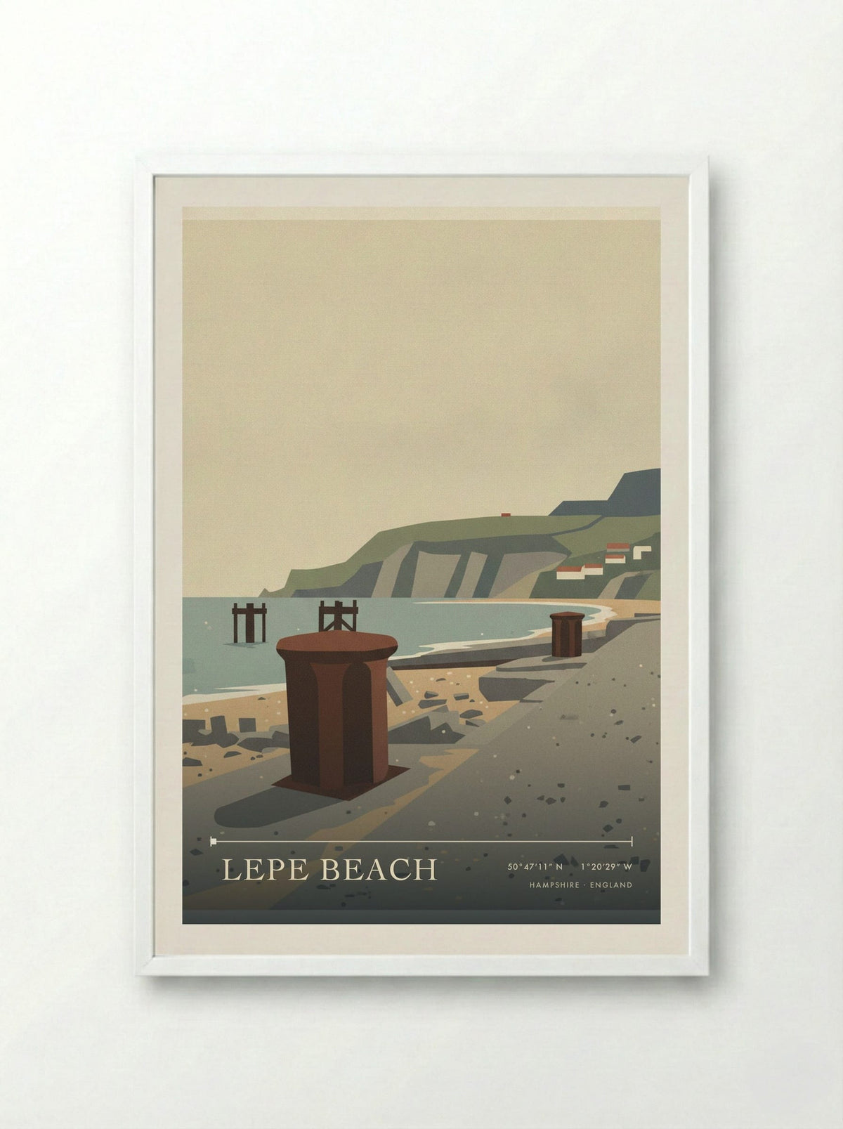 Lepe Beach Hampshire England Travel Poster - Framed Print White