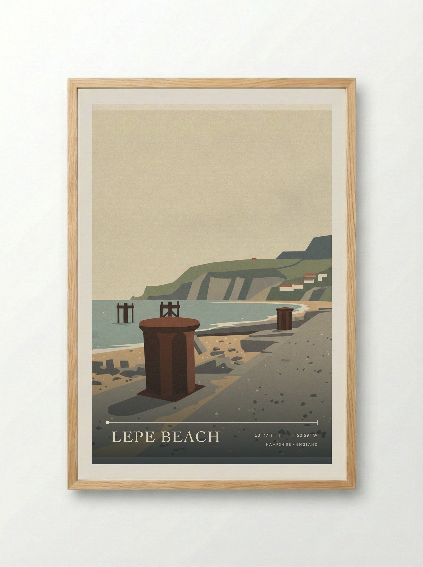 Lepe Beach Hampshire England Travel Poster - Framed Print Wood