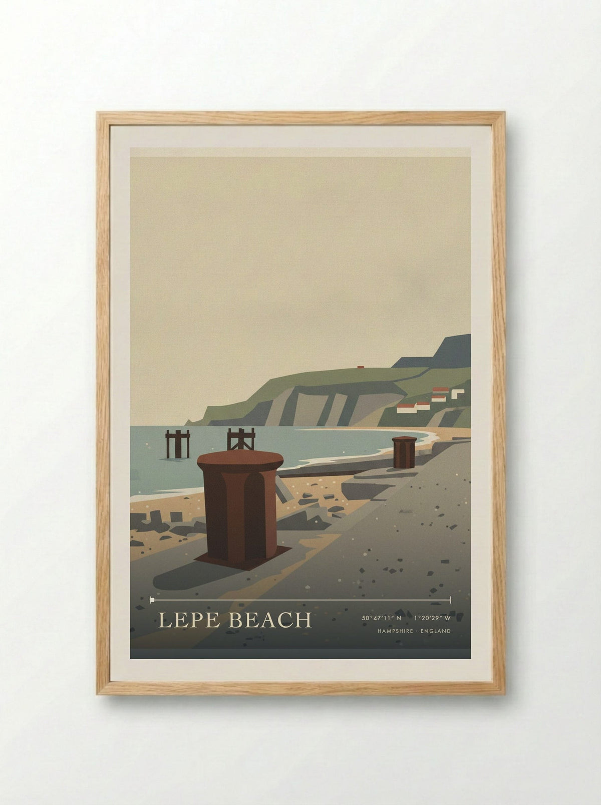 Lepe Beach Hampshire England Travel Poster - Framed Print Wood