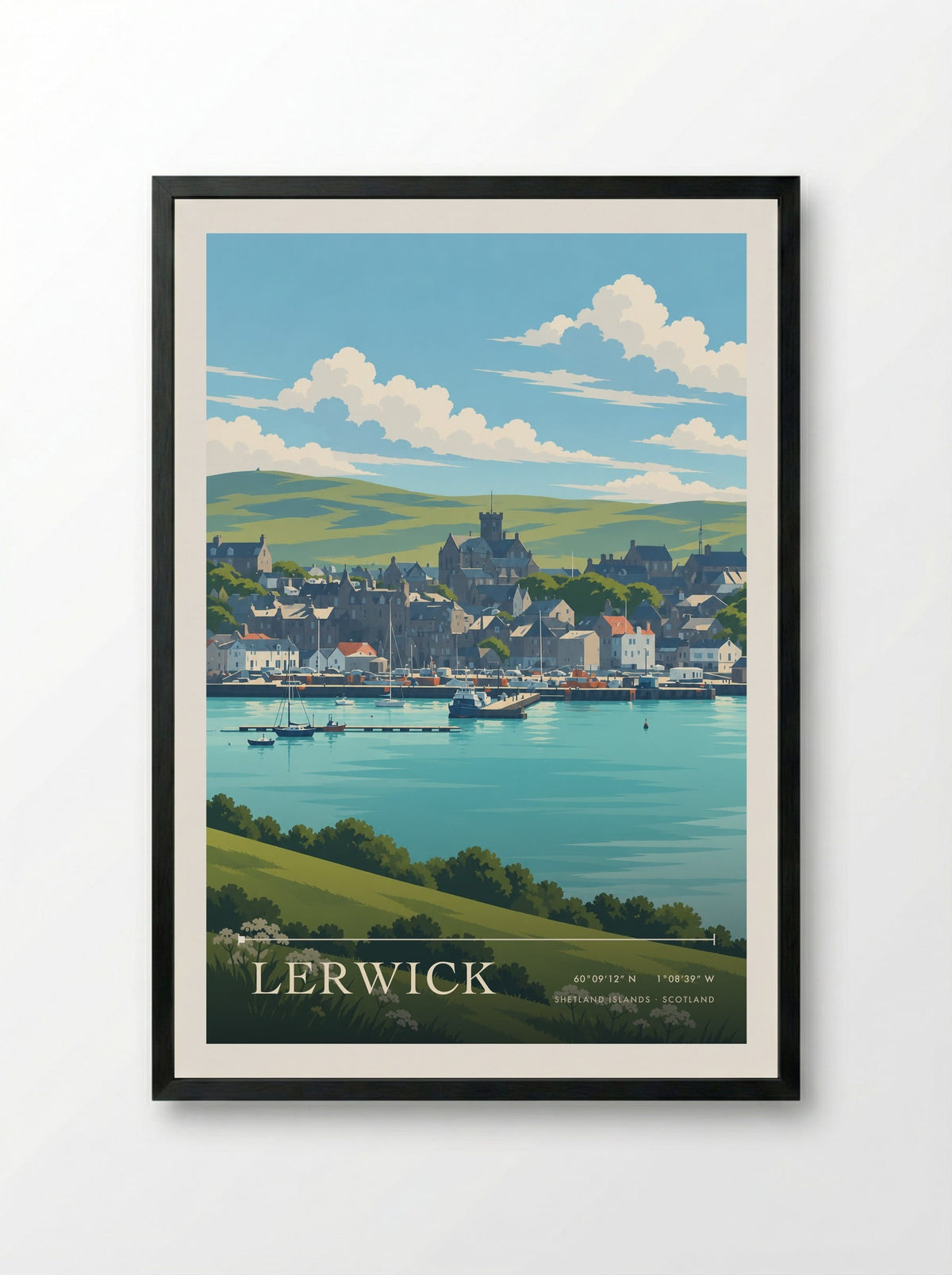 Lerwick, Shetland Islands | Travel Poster - Framed Print Black